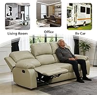 Vista 6 de Juego de 2 sofás reclinables manuales de cuero sintético, juego de sofá reclinable para sala, muebles modernos para sala con portavasos/consola