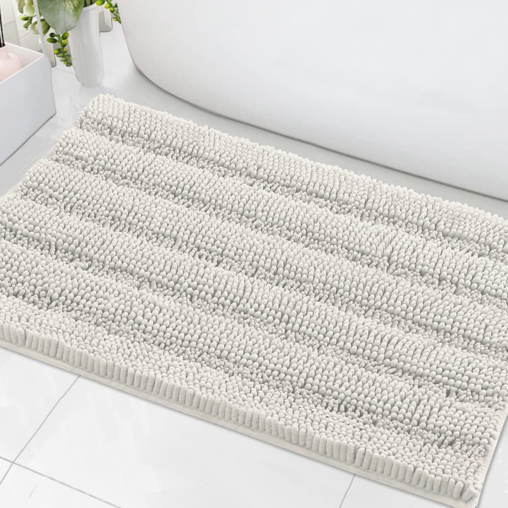 H.VERSAILTEX Bath Mats for Bathroom Non Slip Extra Thick Chenille Striped Bath Rug 24" x 36" Absorbent Non Skid Fluffy Soft Shaggy Rugs Washable Dry