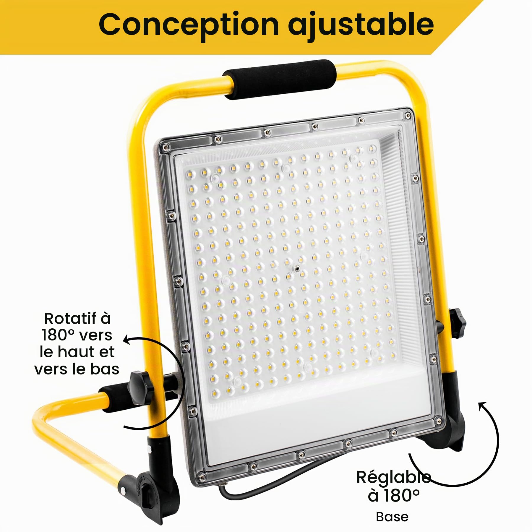 Projecteur LED Chantier 200W, Lampe de Chantier avec Câble en Caoutchouc VDE 3G 0,75 mm² de 4 m, Étanche IP66,6500K, 20000 Lumens Idéal pour Travaux Intérieurs et Extérieurs
