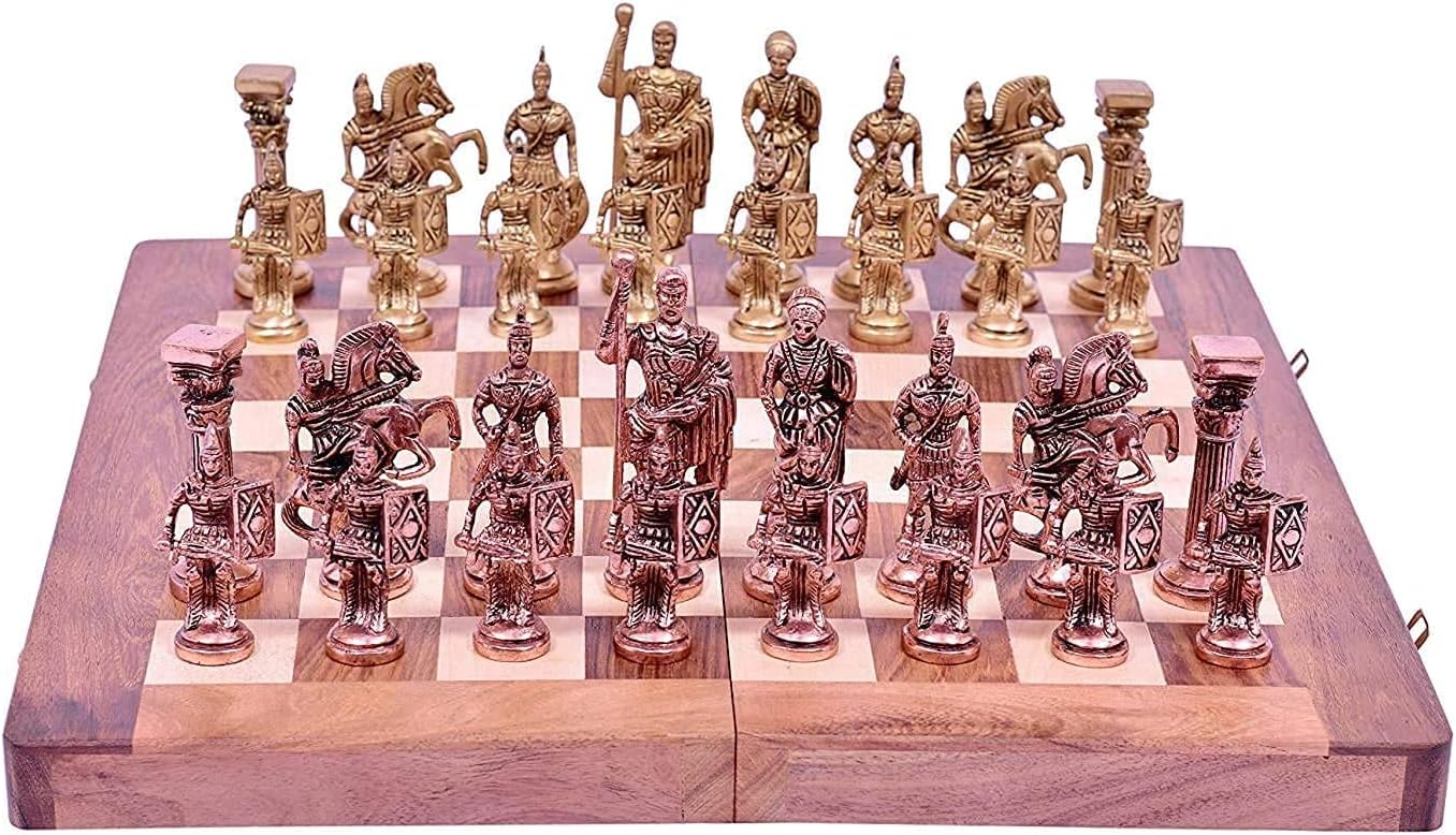 SHORO Brass Chess Set With Wooden Board (14"X14") For 4 Years And Up, Big Kid