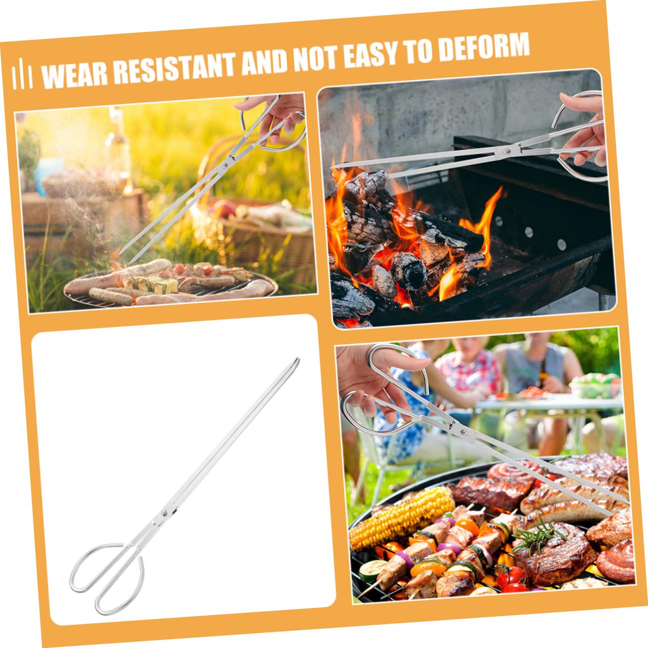 Pinza per Barbecue in Acciaio Inox, Lunga, per Carbone e Stufa | Argento, Uso Domestico e Campeggio, Resistente All'usura, Manico Allungato