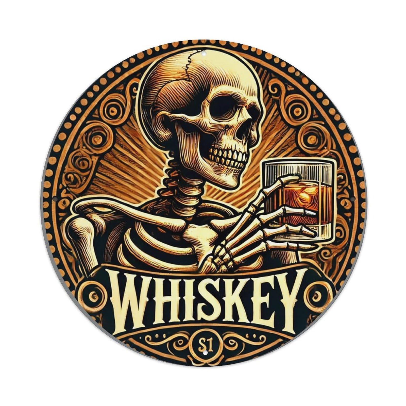 Skeleton Holding Whiskey Glass Design Tin Sign Metal Poster Vintage Metal Signs for Home Man Cave Bar Cafe Kitchen laundry room Wall Decorations 8x8 inches