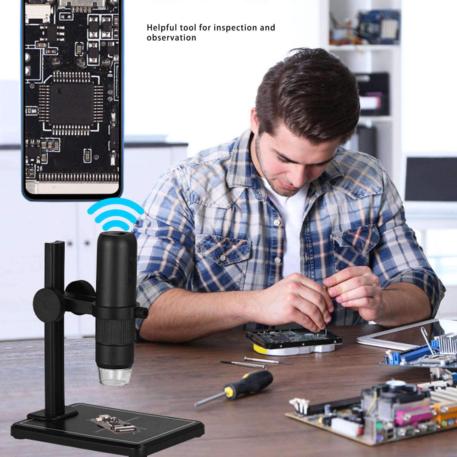 Digitales Mikroskop-Set, Kabelloses USB-Mikroskop mit 8 LED-Leuchten und ABS-Ständer, 1000-fache Vergrößerung, 1080P HD, Tragbar für Window Phone Tablet-Computer Phone