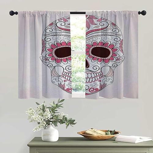 Cortinas de calavera de azúcar para Ventanas de Cuarto con bolsillo para barra, cortina opaca para puerta, 72 pulgadas de ancho por 85 pulgadas de
