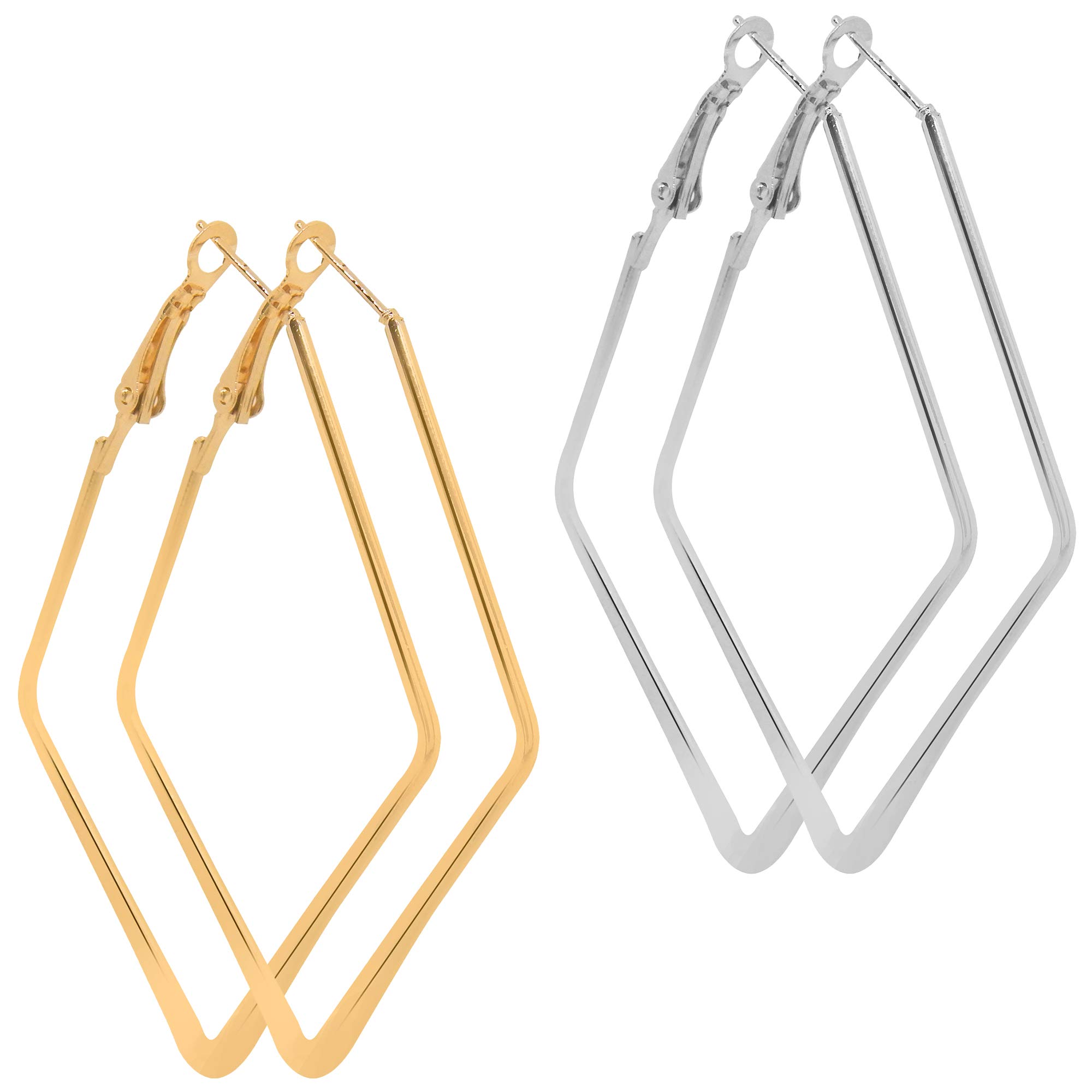 Fresh Vibes Golden & Silver Rhombus Shape Metallic Hoops Earrings for Women & Girls Big Design Daily Casual Drop Ear Rings (B08FG21BJ5) Amazon Price History, Amazon Price Tracker