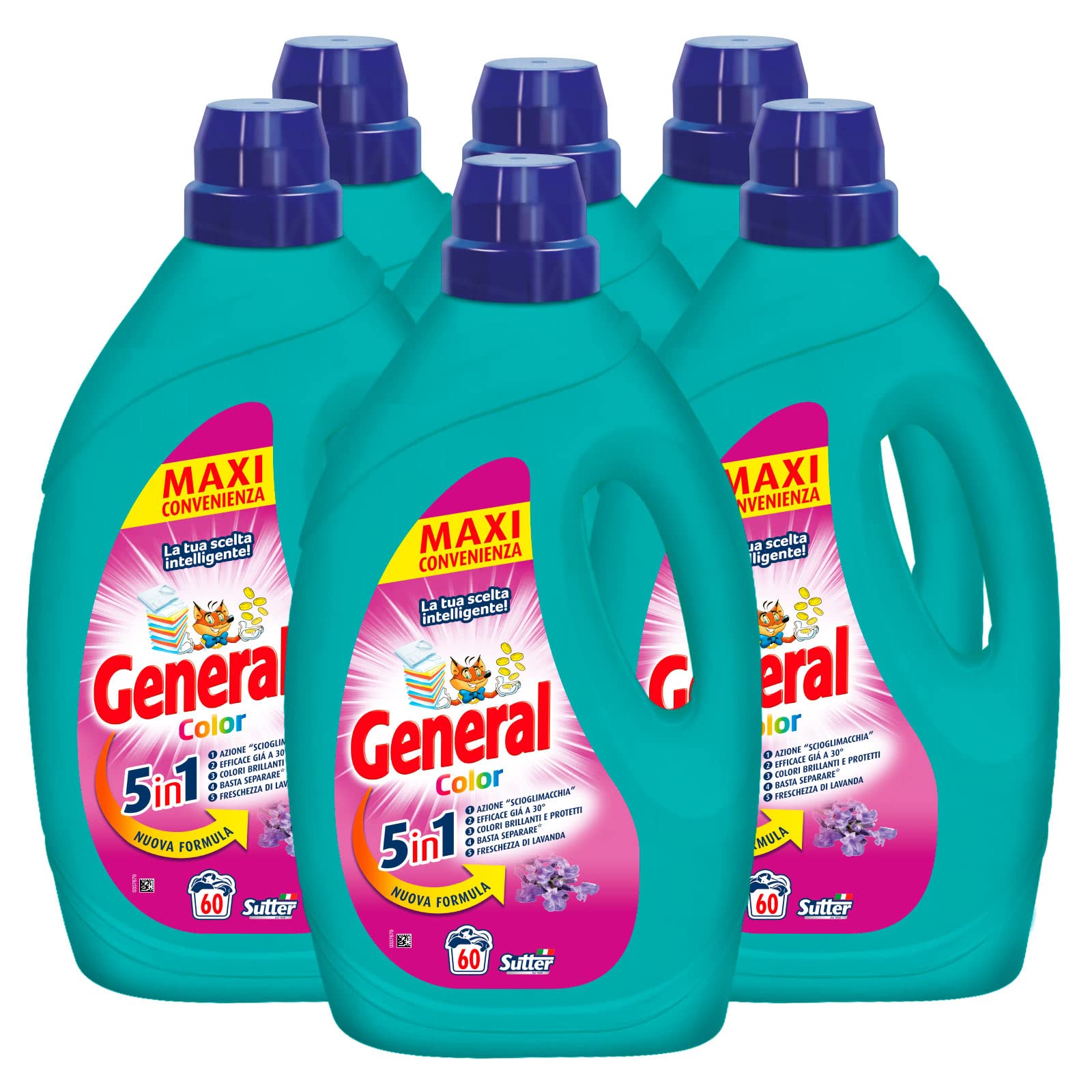 6 x płyn do prania General Color 5w1 do pralki 60 Pranie - 6 butelek 2,7L każdy