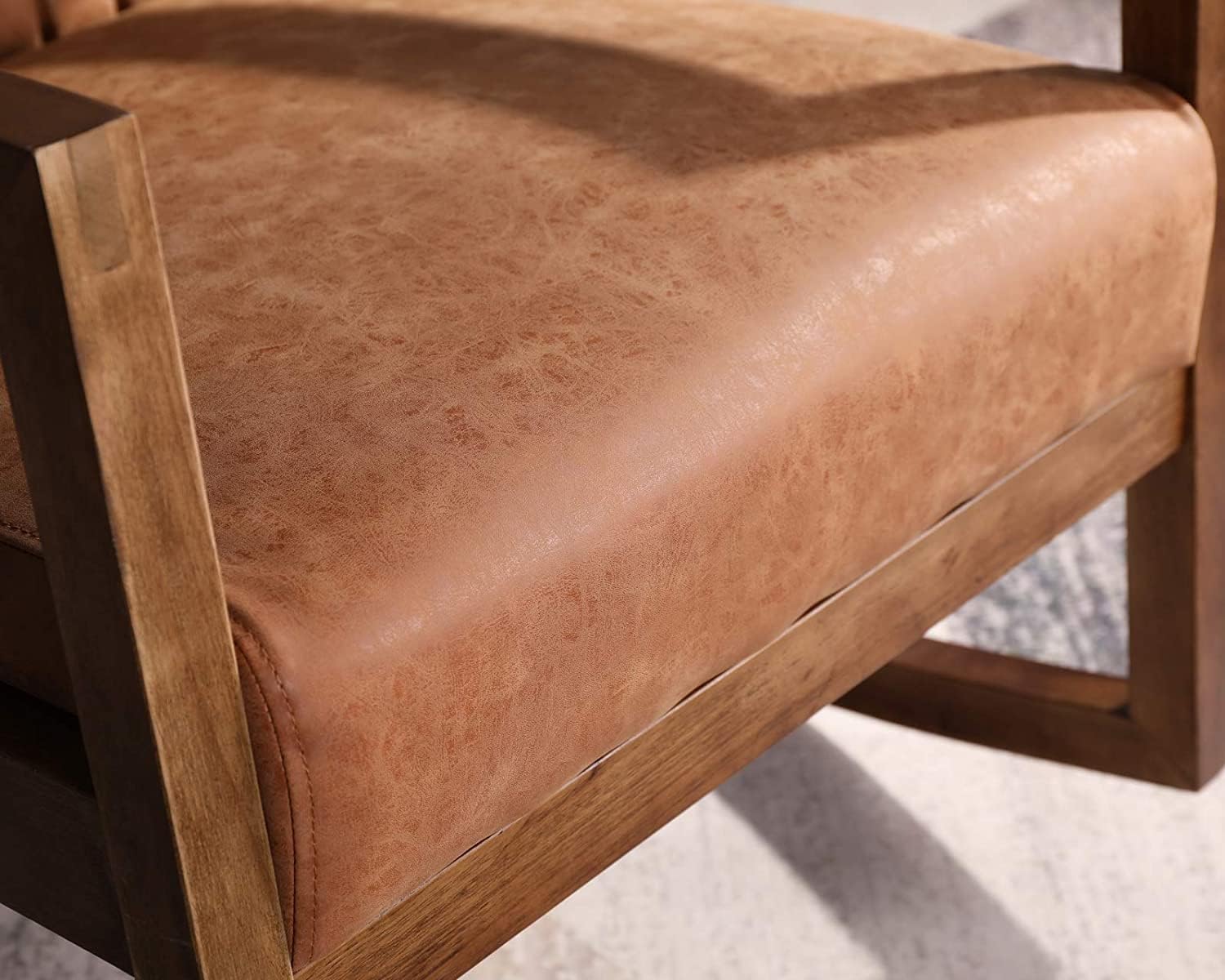 Faux Leather Rocking Chairs Set of 2 Mid Century Modern Recliner Accent Chair Comfy Lounge Arm Chair for Nursery Bedroom Living Room, Retro Brown PU