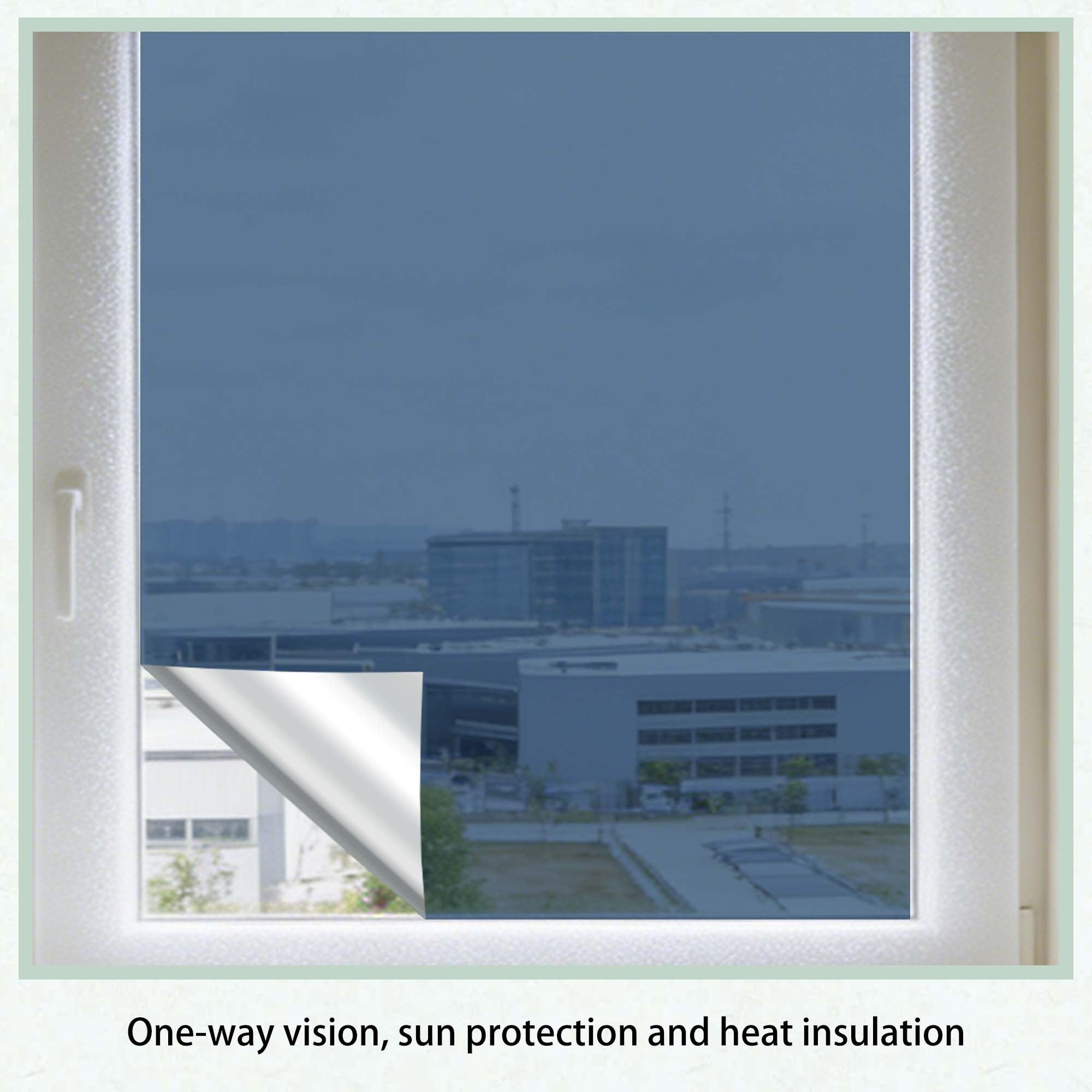 Vinilos para Cristales Espejo Unidireccional 115 x 190 cm Anti UV Anti Calor Tinte Reflectivo con Kit de Instalación para Hogar, Oficina, Azul Plata
