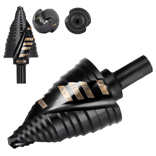 Miniatura 10 de KSEIBI Unibit - Juego de 3 brocas escalonadas de acero de alta velocidad, para acero inoxidable, aluminio, madera