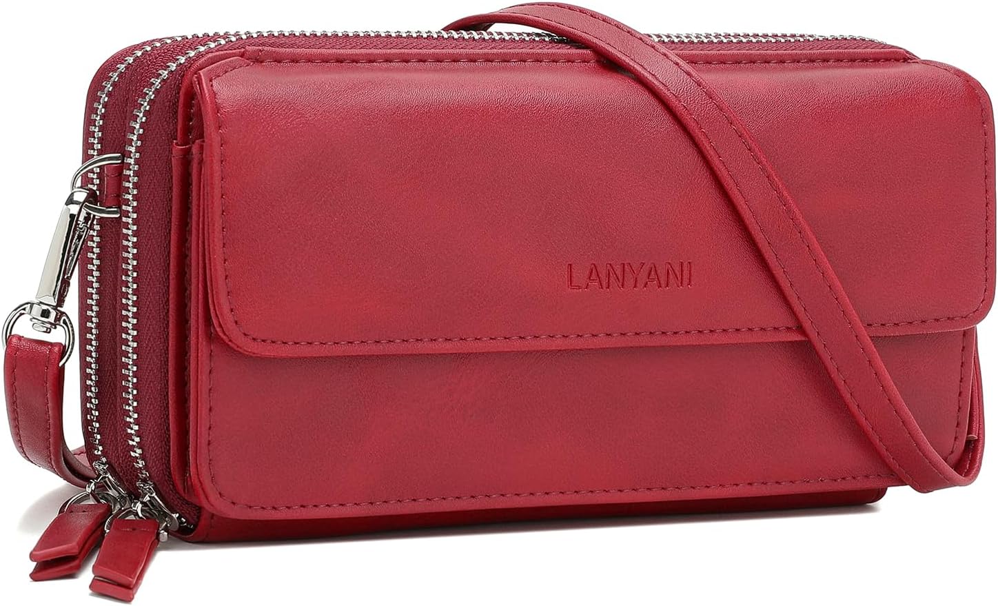 Lanyani RFID Crossbody Wallet Wristlet Purse with Phone Pocket For Women Vegan Leather