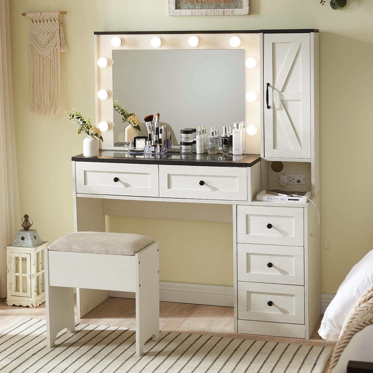 PLMOKN Vanity Set with Mirror and Lights Desk Chair and