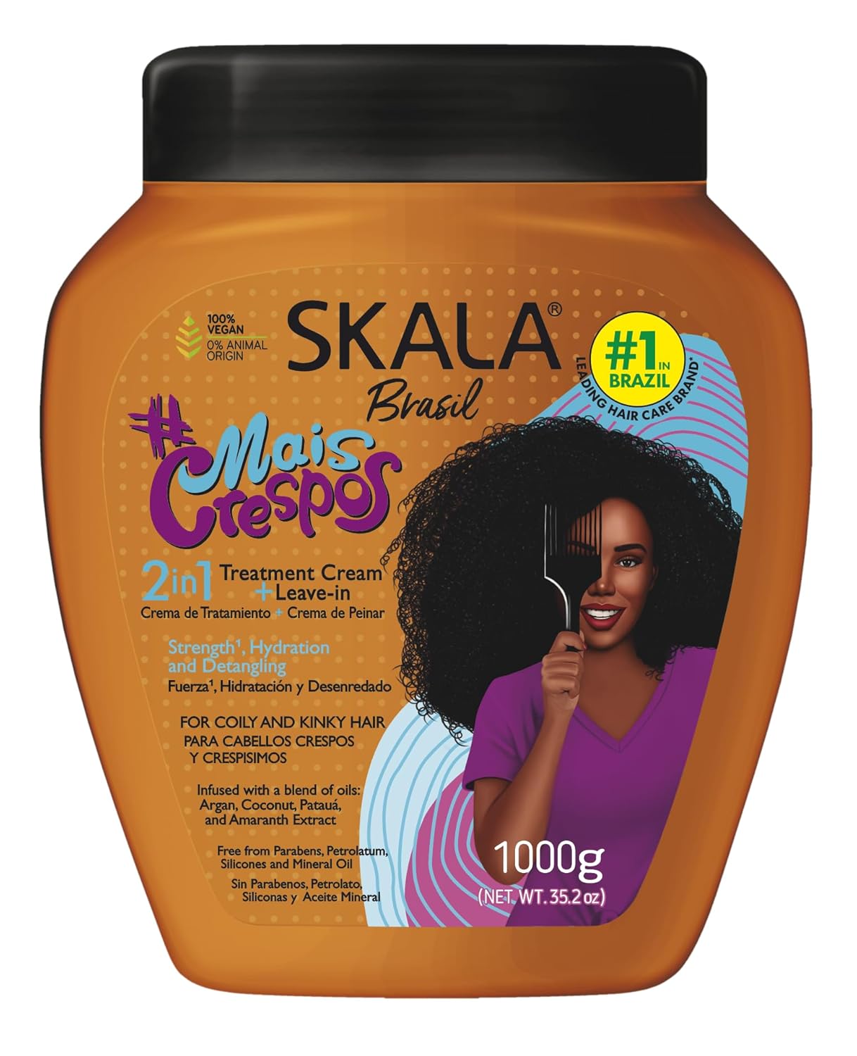 SKALA Mais Crespos Super Curly Hair Type 4ABC – Hydrate, Eliminate Frizz 2 IN 1 Conditioning Treatment Cream and Cream To Comb