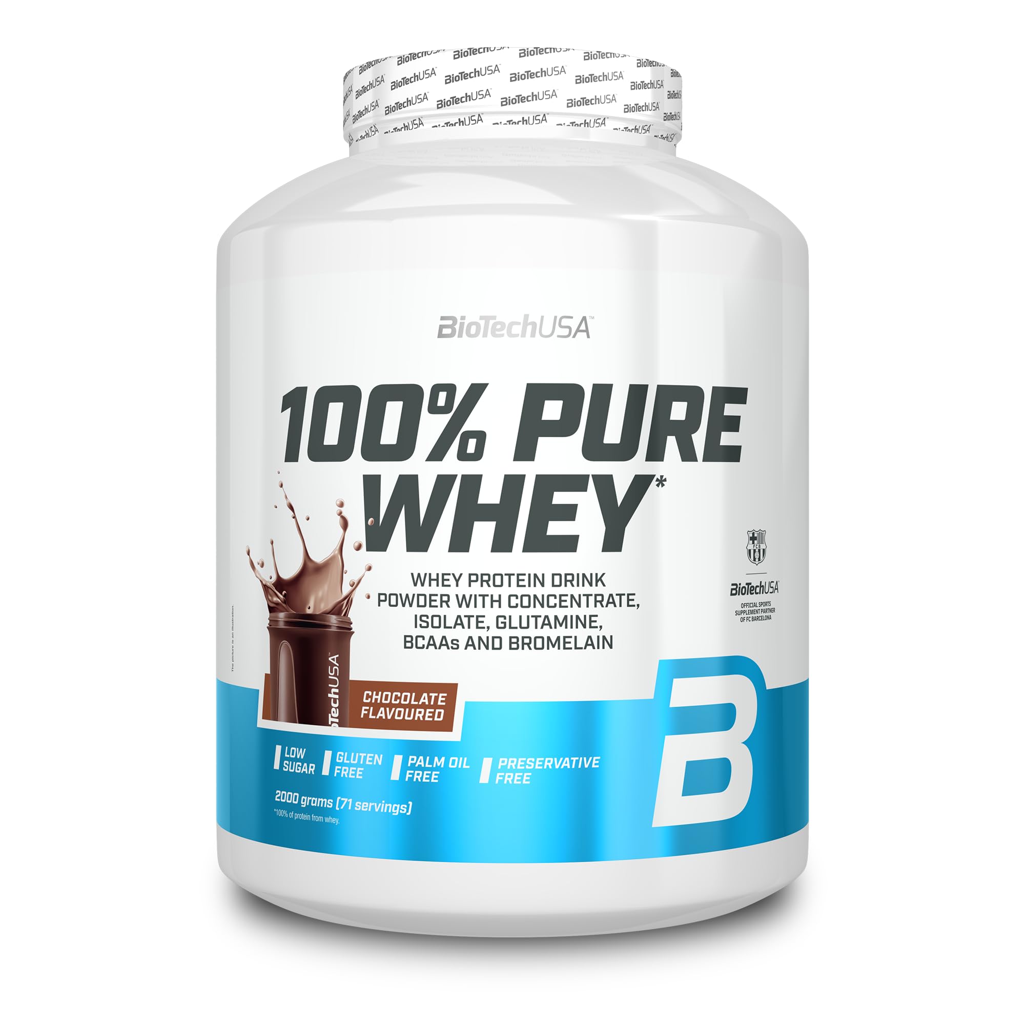 BioTechUSA 100% Pure Whey | Proteína en Polvo con BCAA y Glutamina | Sin Gluten, Sin Aceite de Palma, 2 kg, Chocolate