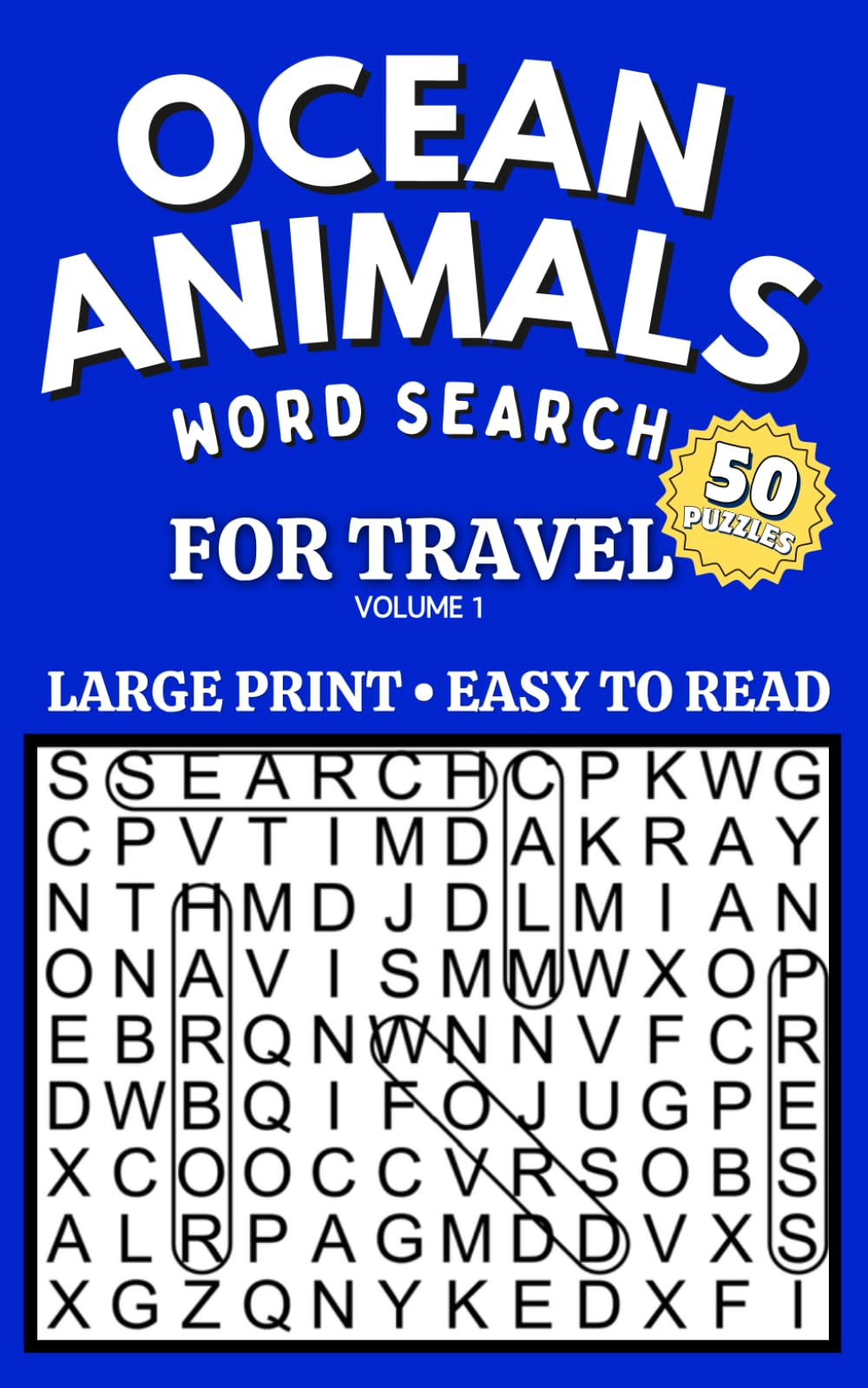 Ocean Animals Word Search: Large Print Easy Puzzles for Travel