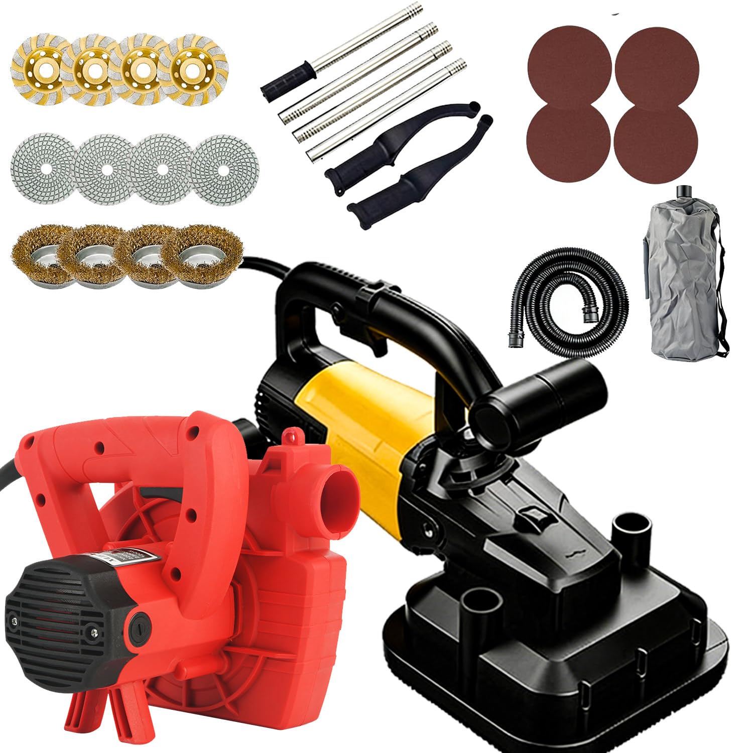 CelyToe Floor Sander Concrete Grinder, 3800W 4-Head Planer, 6-Speed Control, 4-section extension rods for Cement, Marble, Epoxy Floor Polishing Work 220V-W/vacuumcleaner