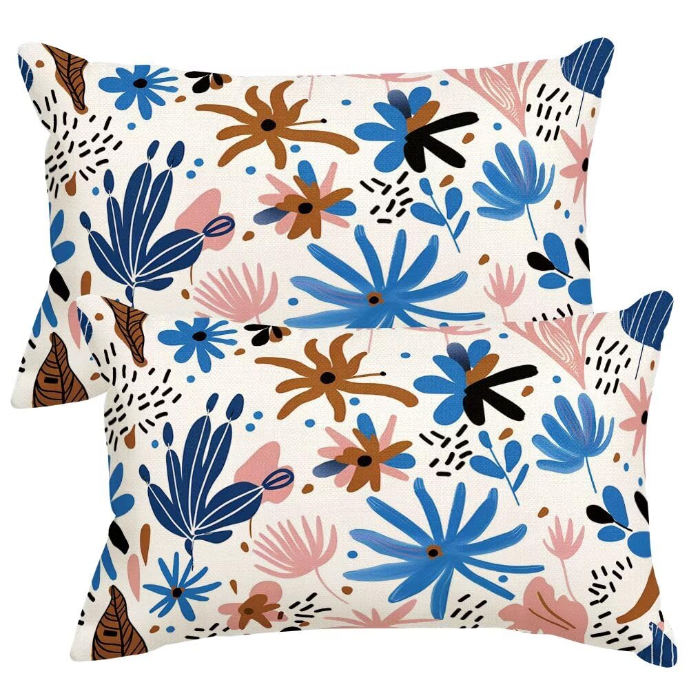 Cushion Covers 35cm x 55cm Leaves Cushion Cover 14 x 22 Inches Pack of 2 Throw Pillow Covers Abstract Sofa Cushions Polyester Linen Decorative Pillowcases for Living Room Bedroom Home Decor -SC507