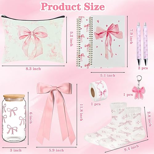 Miniatura 2 de Coquette - Juego de regalo de lazo rosa con taza de lazo, bolsa de maquillaje preparada, cuaderno de lazo, accesorios de llavero, regalos temáticos