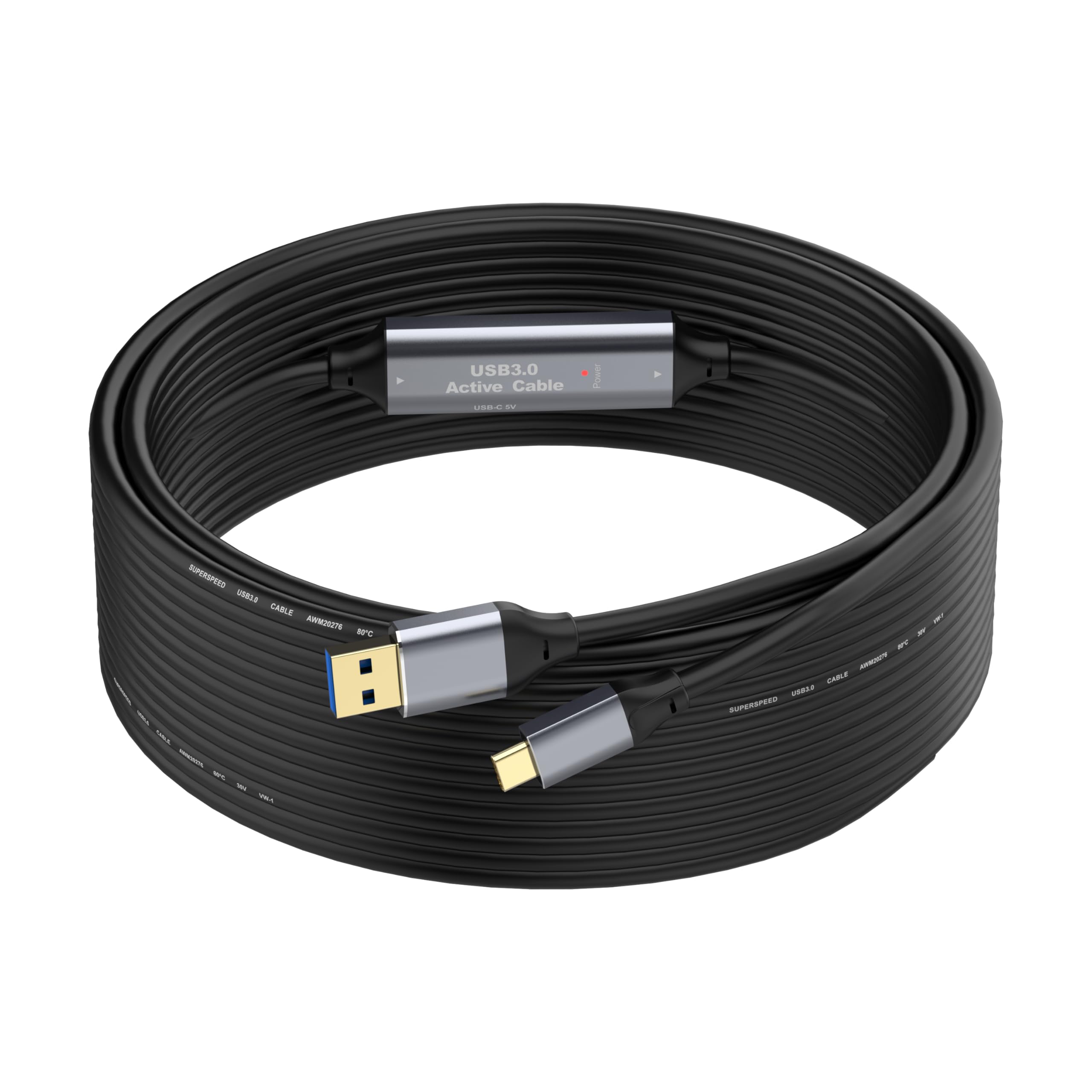 Cavo da USB a USB C, 15 m, cavo esteso USB 3.0 da 5 Gbps, cavo da USB A a tipo C, con 2 chip booster di segnale e cavo di alimentazione USB per MacBook, laptop, fotocamere, stampanti, scanner