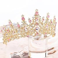 Vista 30 de TOBATOBA - Corona dorada para mujer, tiara de boda, corona de reina, corona de cristal, coronas de princesa real para ramos de flores, tocado