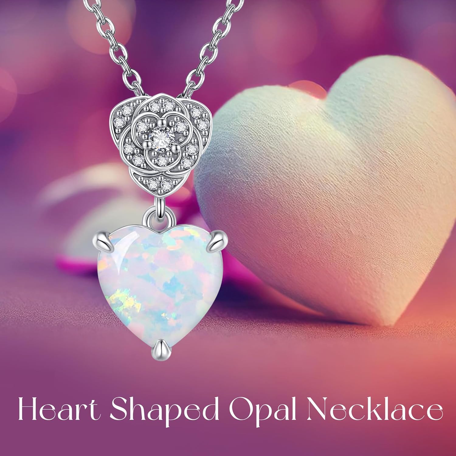 Opal Necklaces for Women 925 Sterling Silver Rose Pendant Opal Jewelry for Wife Mom - Image 6