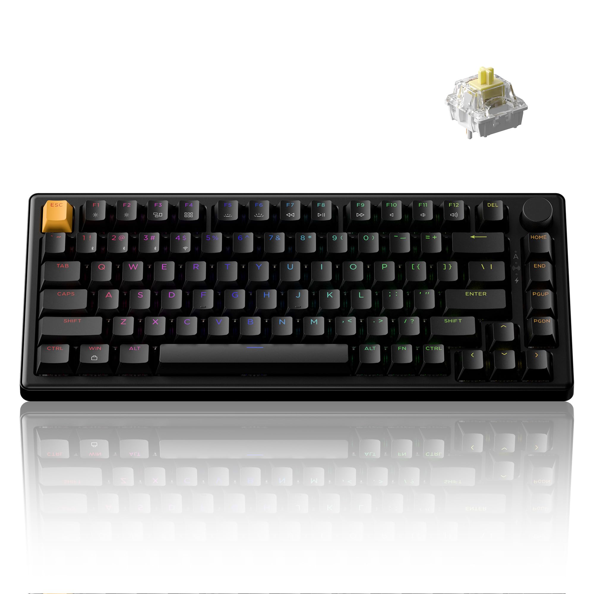 Keychron J2 Wireless Mechanical Keyboard - 75% Layout with Knob, Banana Switch QMK RGB Backlit, 2.4G/Bluetooth/USB, Double-Shot Cherry PBT Keycaps, Mac/Win/Linux Compatible - Black-picture-20