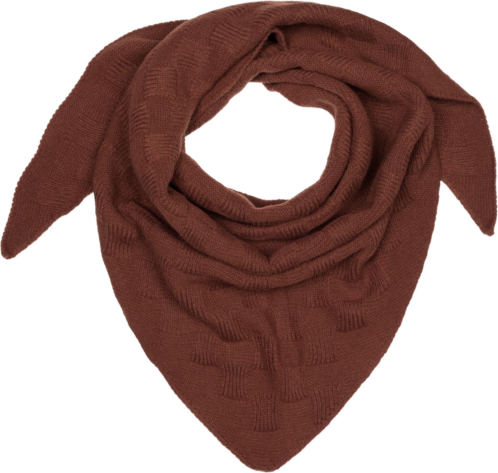 styleBREAKER Ladies XXL Knitted Triangle Scarf Unicoloured with Checkerboard Knitted Pattern, Maxi Scarf, Triangular Scarf, Warm Winter Scarf 01020047, Colour:Dark Brown