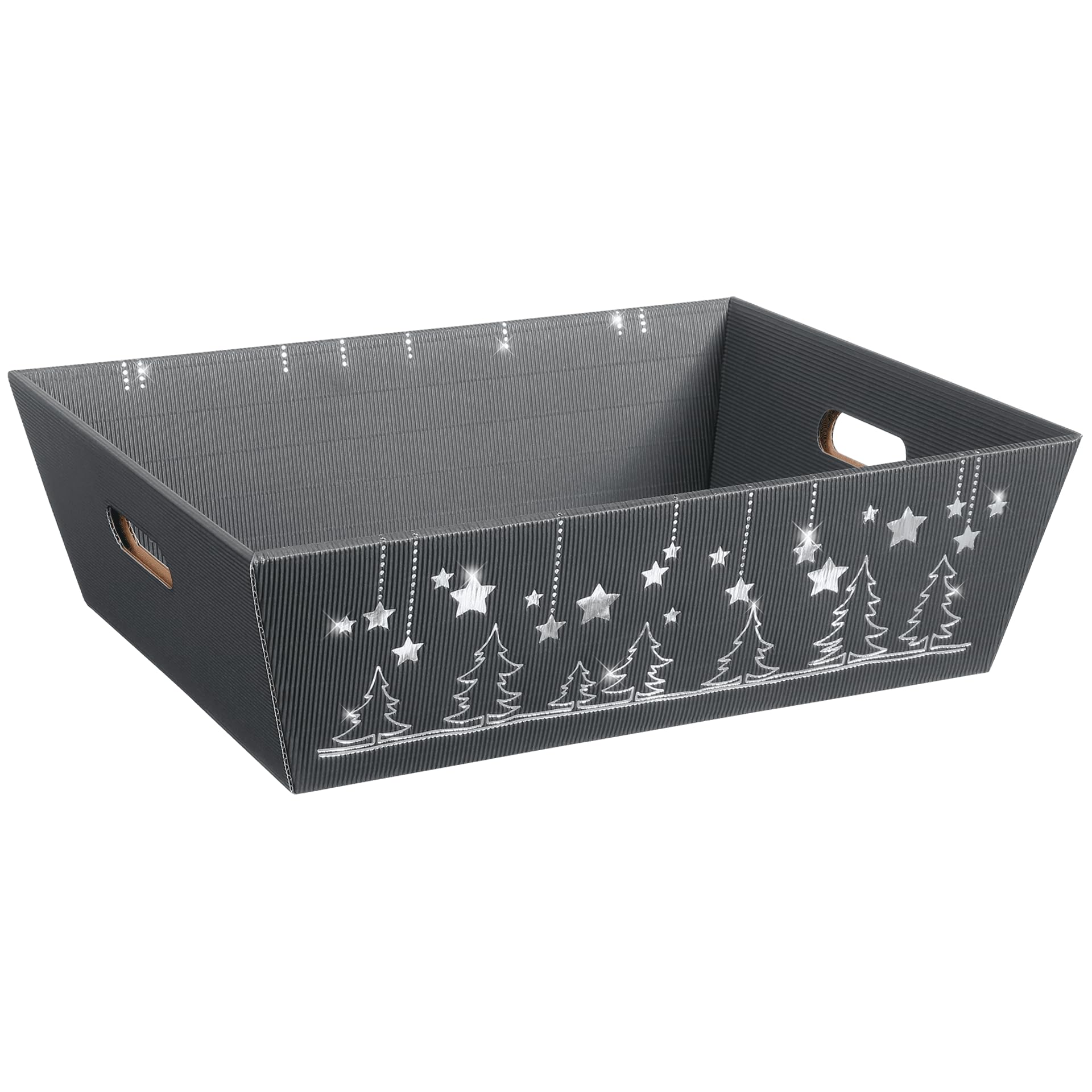 [BOXXCO] 25 Stück Präsentkörbe viereckig Weihnachtsglanz groß Wellenstruktur 376x286x129 mm mit Silberprägung