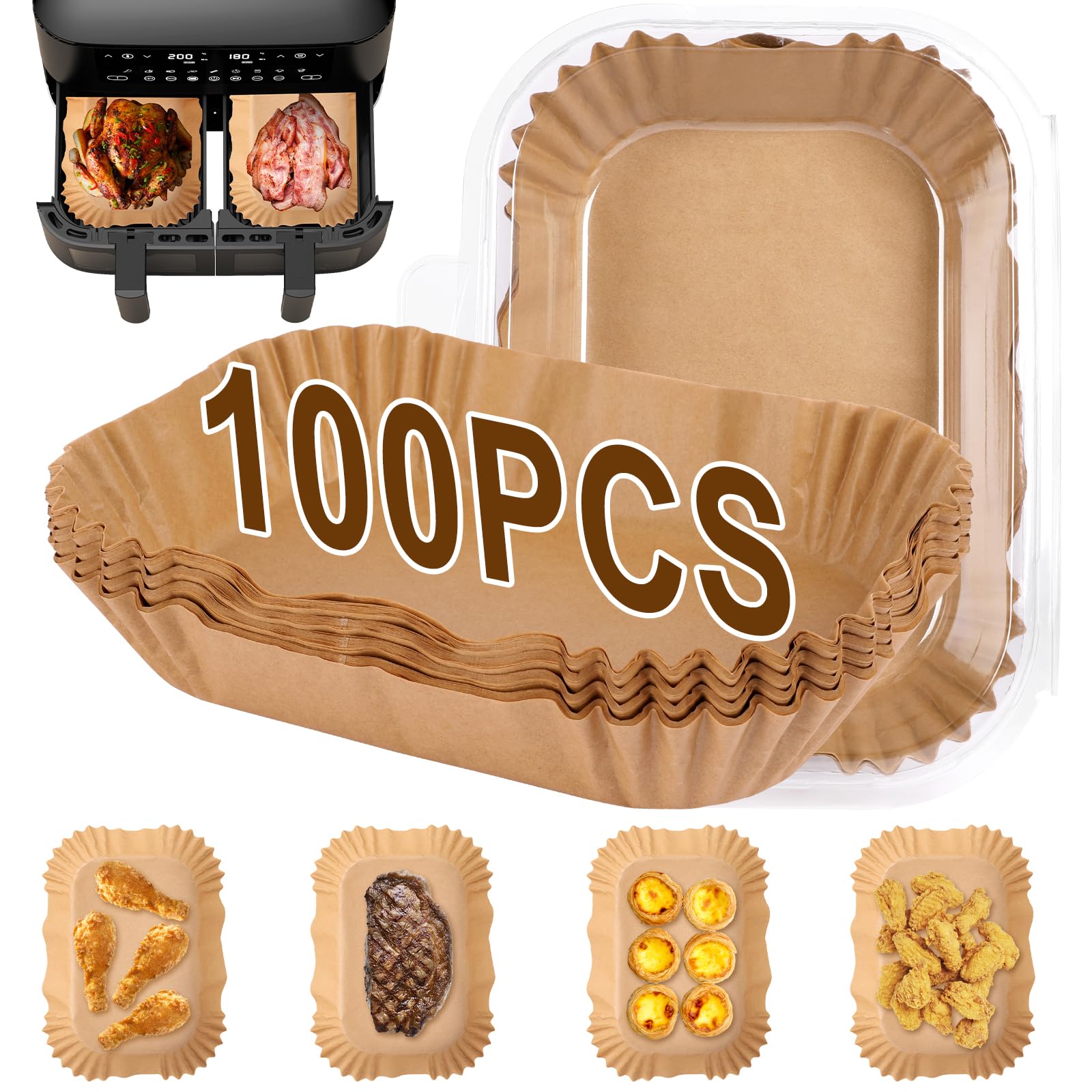 200 Rechteckige Luftfritteusen-Einlagen – Für Chefman, Cosori, Ninja Dual Air Fryer, Hitzebeständig Bis 230°C