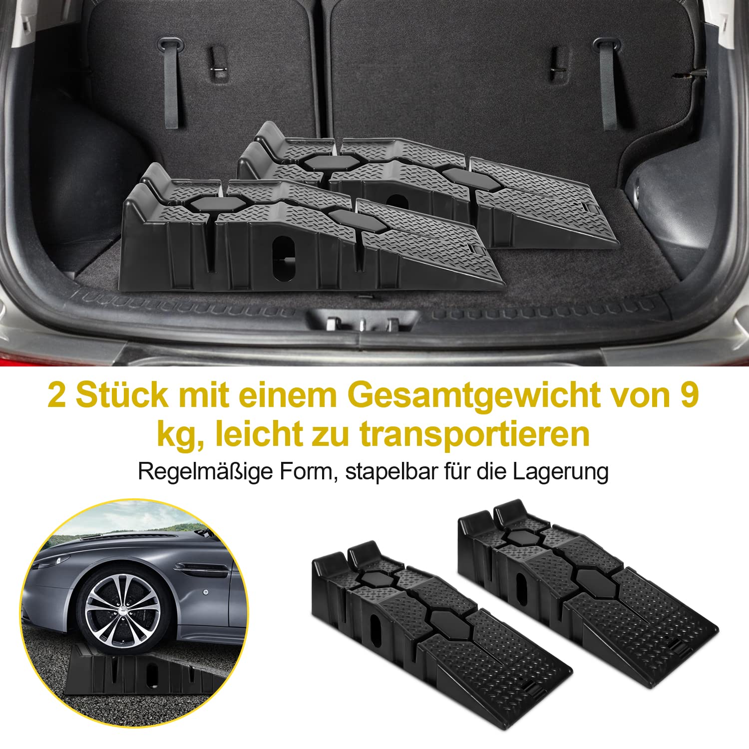 Rampa di carico in plastica da 90 cm, portata fino a 2500 kg/2,5 T, larghezza fino a 330 mm, rampa per auto con protezione da attraversamento, 90 x 33 x 22 cm