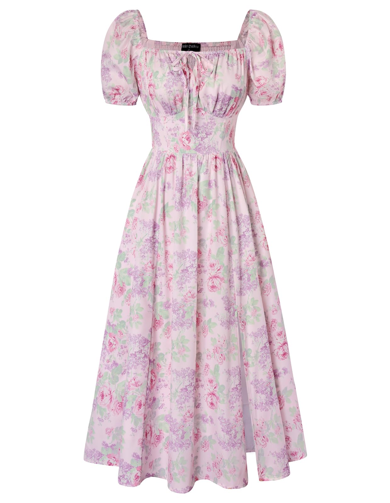 Scarlet Darkness Summer Spring Split Floral Corset Midi Dress with Pockets