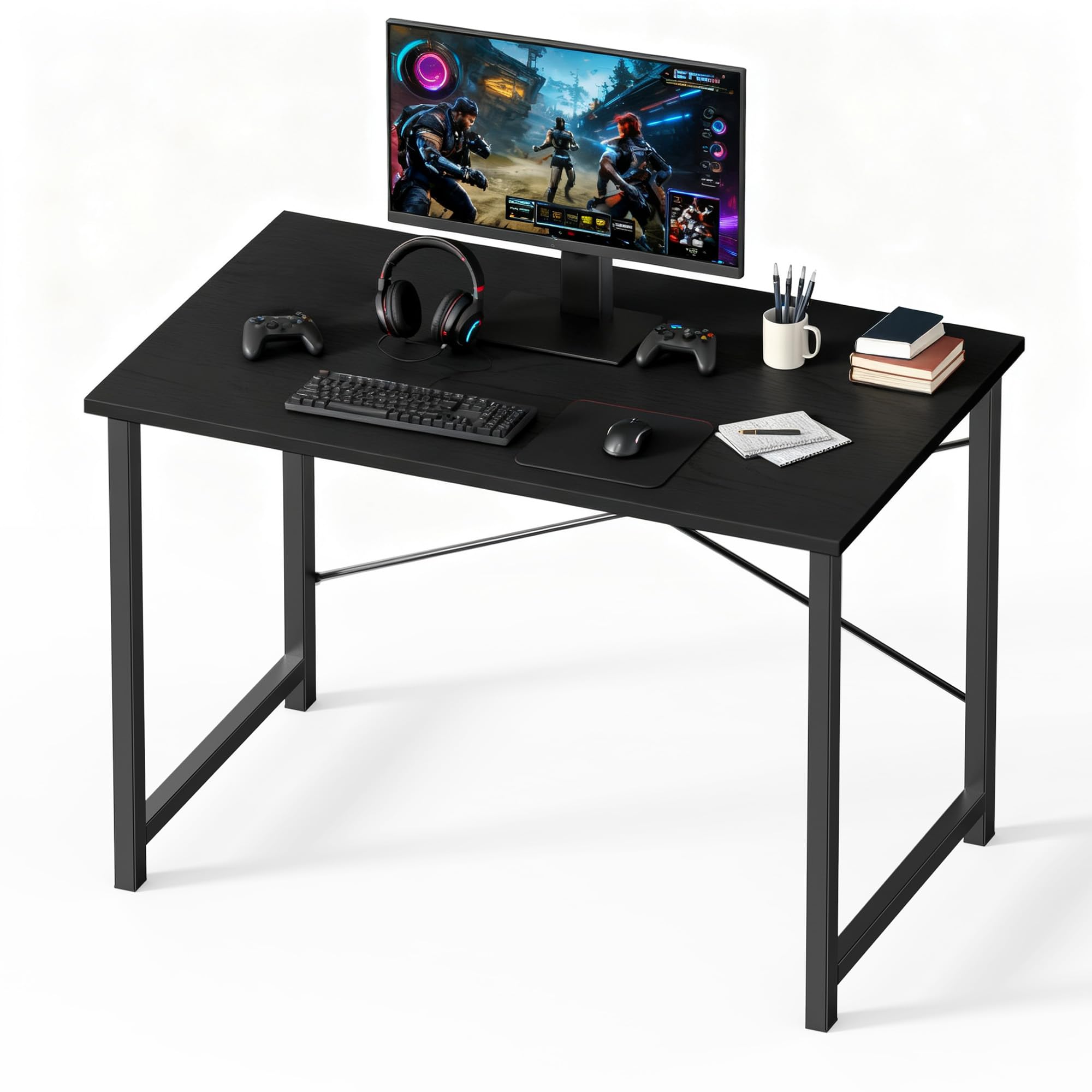 OLIXIS 40 Inch Computer Office Desk for Small Spaces, Writing Gaming Work Desk Modern Study Table with Storage Bag & Headphone Hook Home Bedroom, Black
