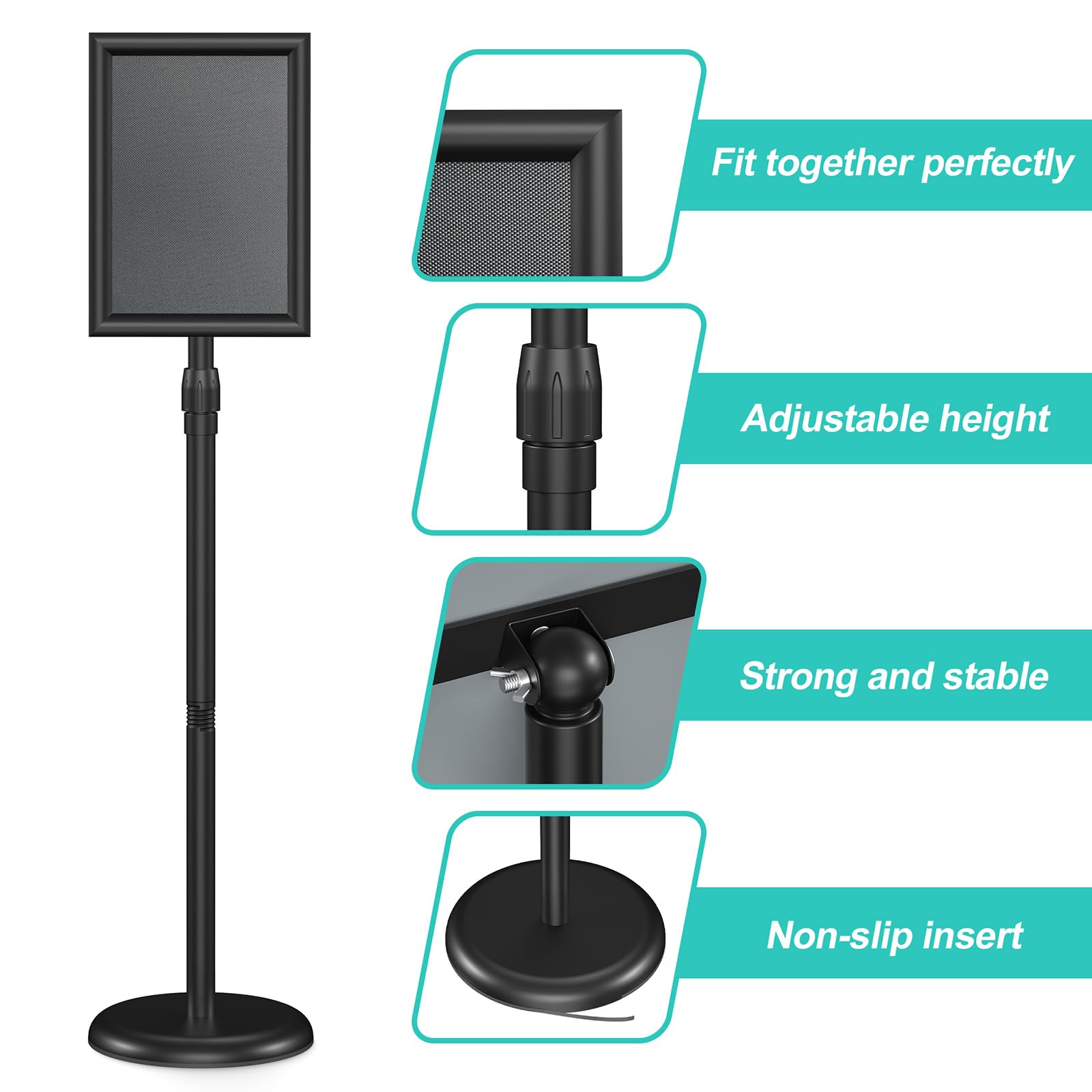 Soporte para Carteles, Soportes para Carteles de Altura Ajustable A4, Soporte de Señalización, Acero Inoxidable, Ajustable de 91 a 124 cm, para Cartel Personalizado, Menú Restaurante