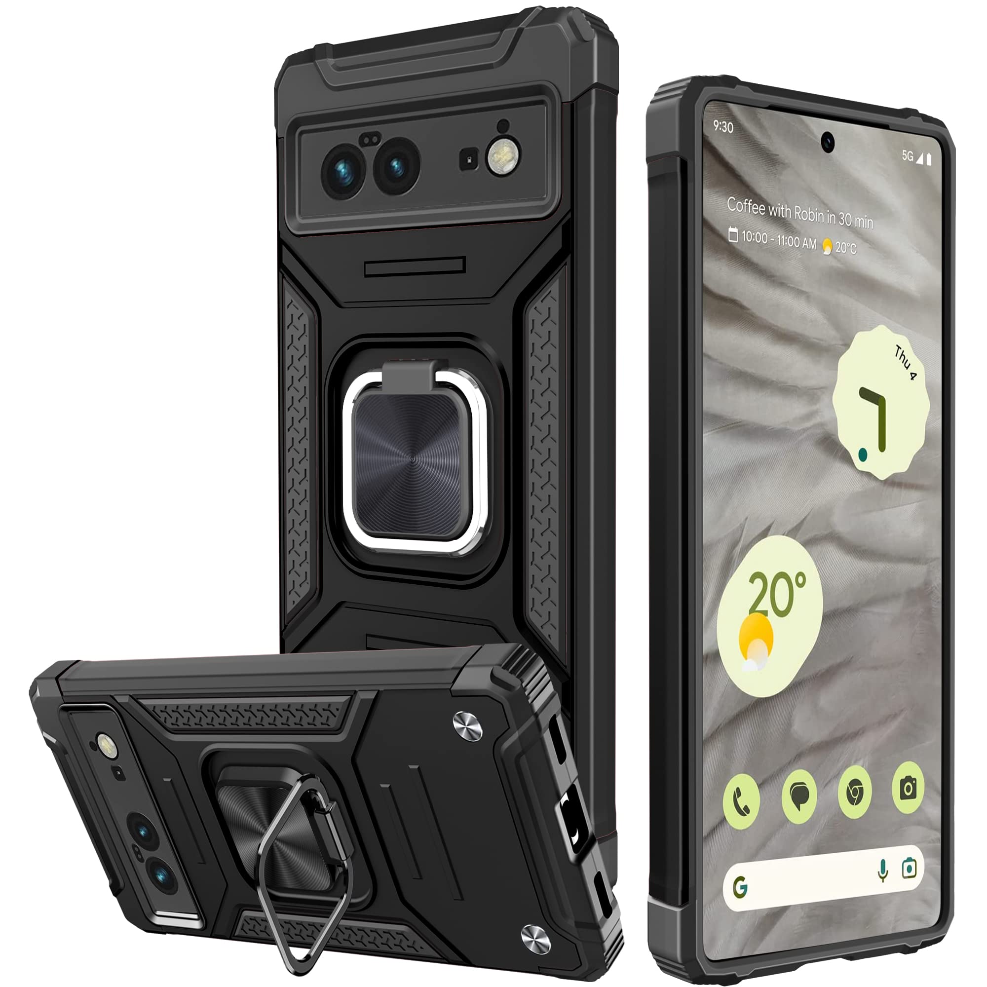 Honeyview ShockProof Case for Google Pixel 7A 5G with Ring Kickstand, Bumper Armour Phone Cover for Google Pixel 7A 5G - Black