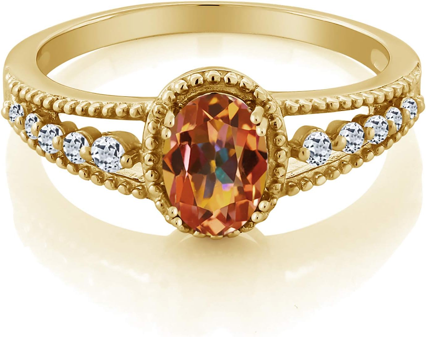 Gem Stone King 18K Yellow Gold Plated Silver Oval Ecstasy Mystic Topaz and White Topaz Ring For Women (1.21 Cttw) - Image 2