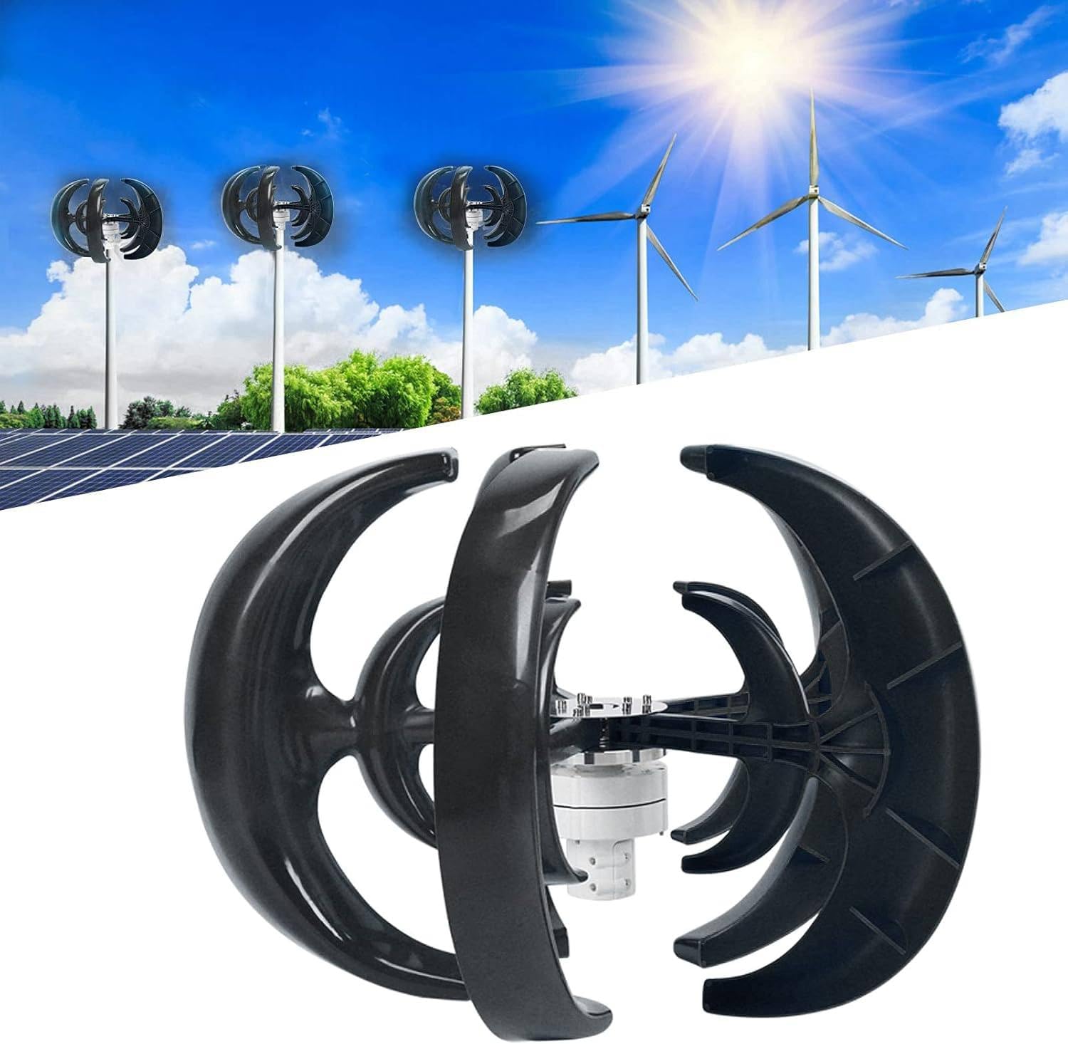 Kit generatore Eolico Verticale - Turbina trifase a Magnete Permanente 12V/24V per progetti solari Fai da Te, Strumento scientifico educativo, Nero - Ideale per Gli Appassionati di Energie r