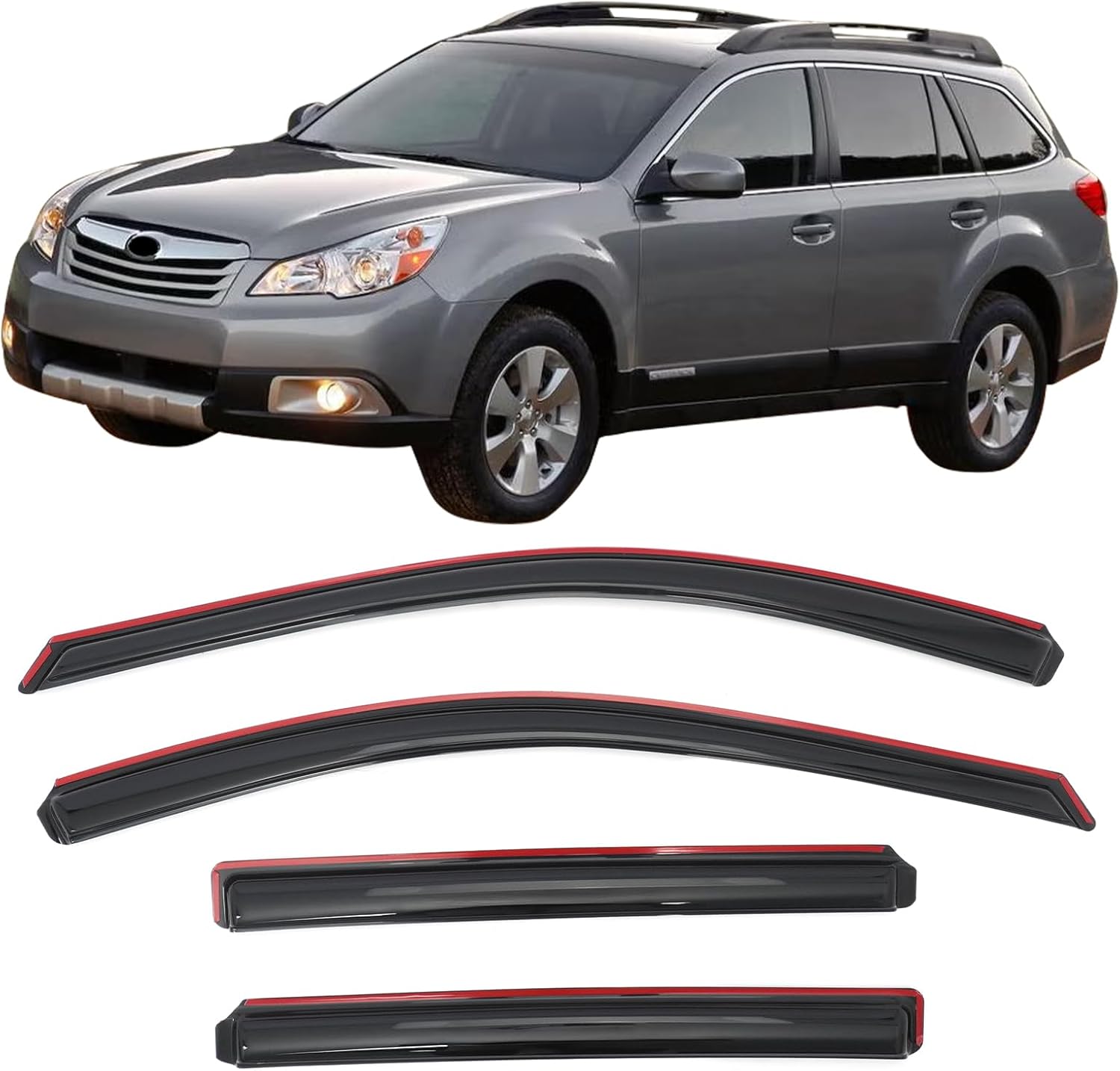IKON MOTORSPORTS in Channel Window Visors Compatible with 2010-2014 Subaru Outback, Acrylic Black Rain Guards, Side Window Wind Deflectors 4PCS