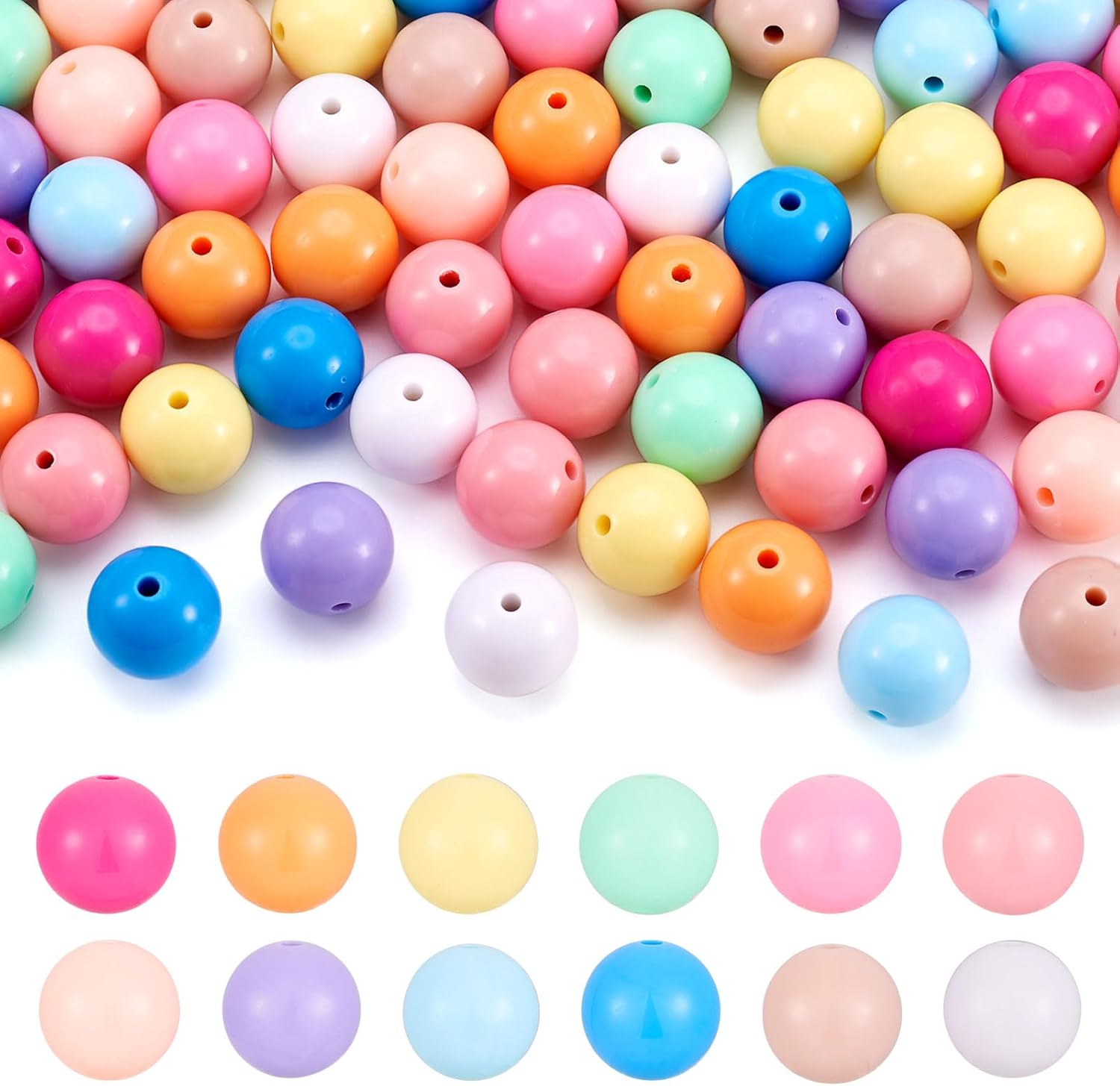 120Pcs 20mm Rainbow Acrylic Beads Round Chunky Gumball Beads Opaque Candy Color Bracelet Beads 12 Styles for DIY Craft Pen Bracelet Necklace Earring Jewelry Making