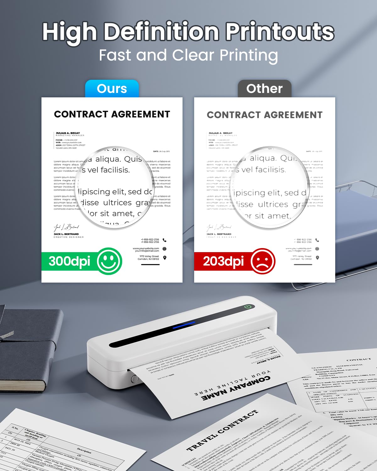 Impresora Térmica A4, M832 Impresora Portátil para Casa, Oficina, Estudio, Impresora Sin Tinta con Papel Térmico, Impresora Bluetooth Compatible con Teléfonos Móviles y Ordenadores