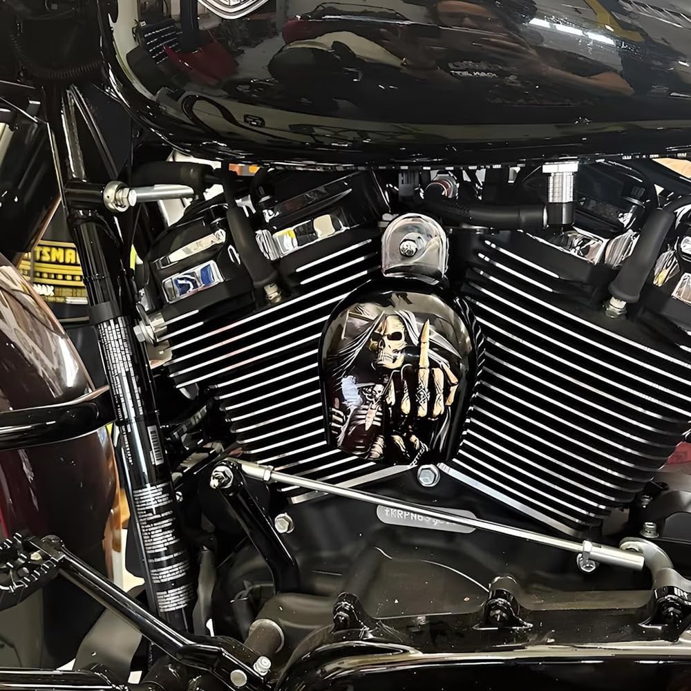 Copertura per clacson da moto in alluminio cromato con motivo fuso nero, decorazione di Halloween, campana gotica (B)