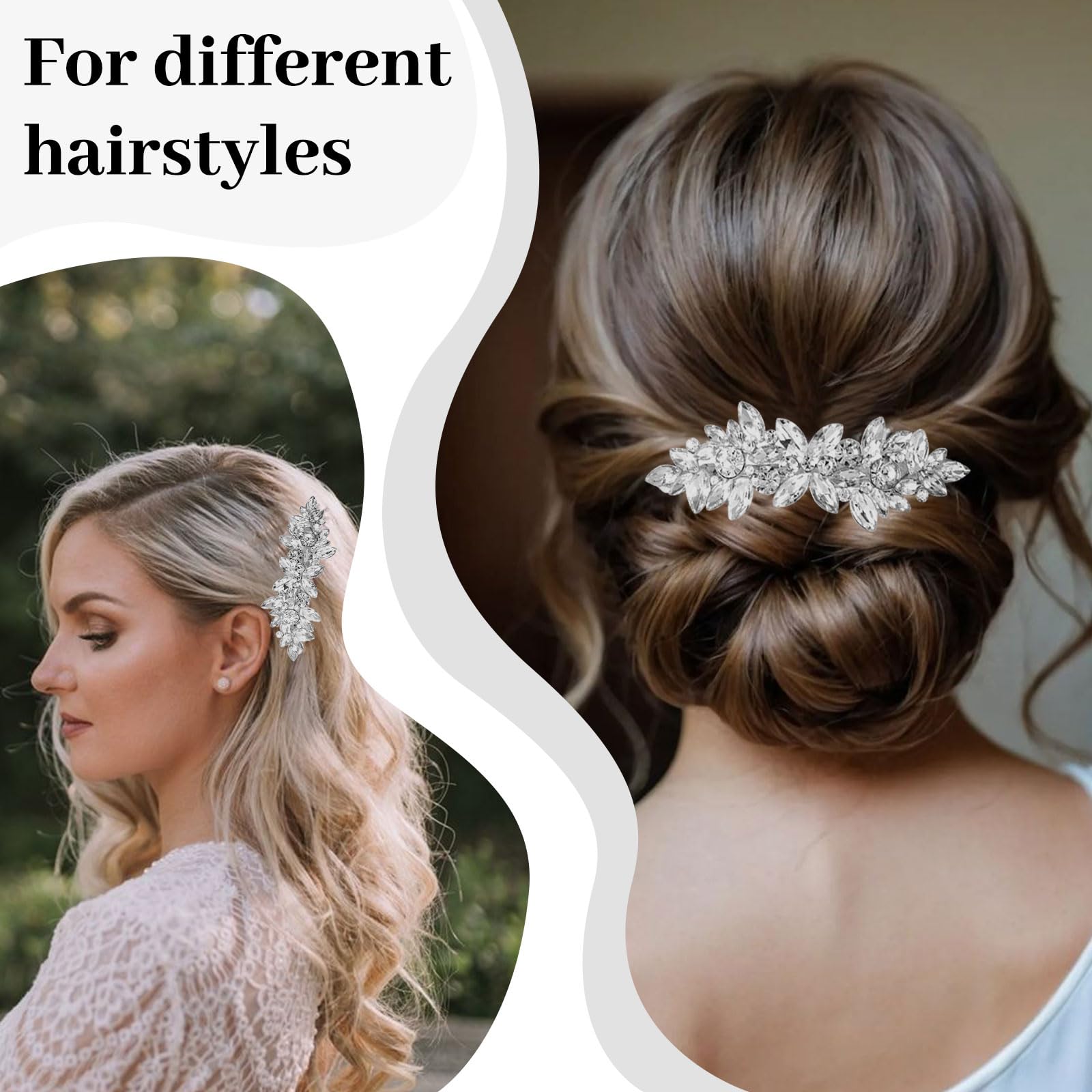 LunarCharm Mollette per Capelli Argentati da Sposa, Fermagli Floreali con Cristalli Scintillanti, Accessori Eleganti per Matrimoni, Spose e Capelli Lunghi
