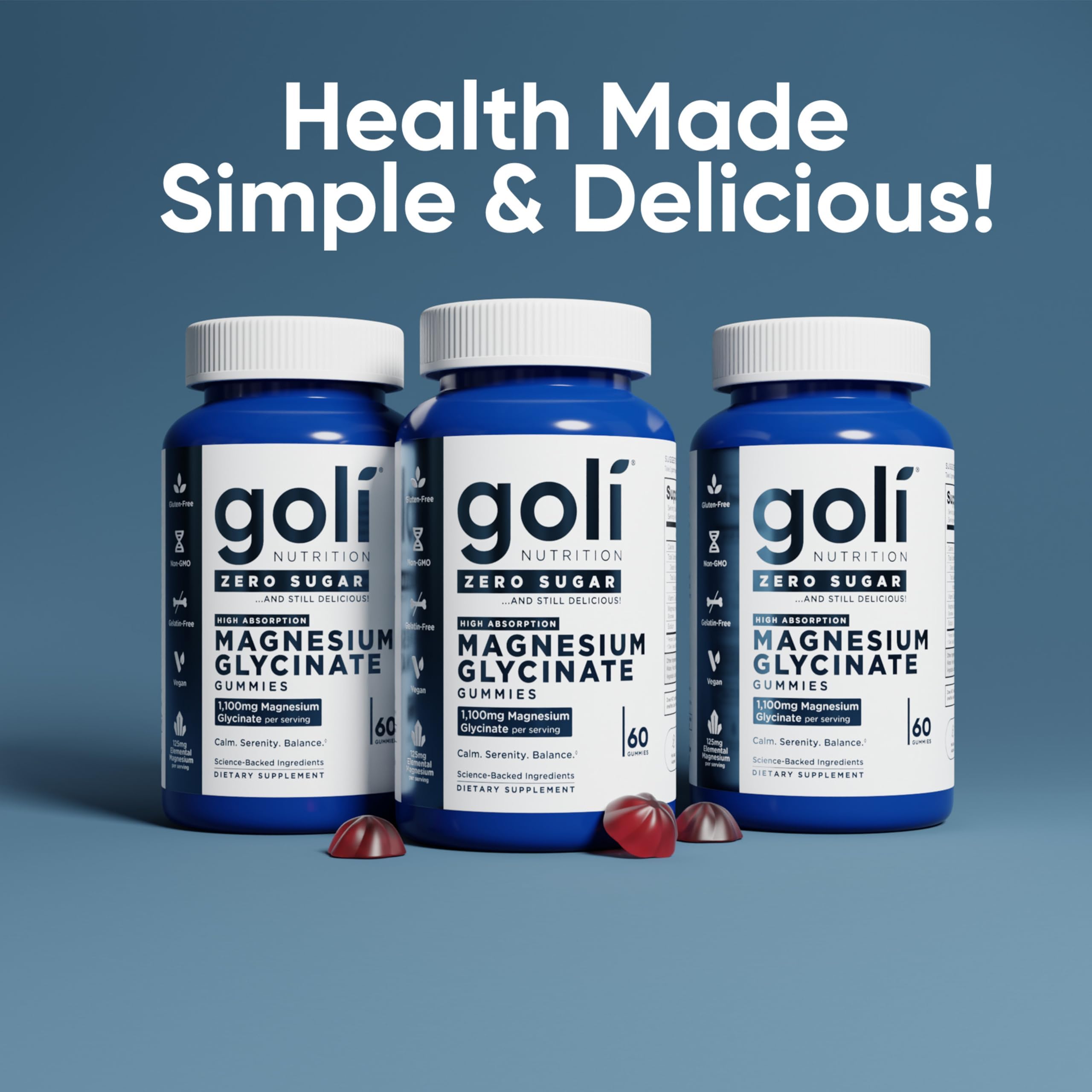 Goli Zero Sugar Magnesium Gummies - 125mg Magnesium (from Magnesium Glycinate) with Vitamin D - No Artificial Sweeteners, No Sugar Alcohols - Vegan, Keto-Friendly, Gluten-Free — Amazon image 2