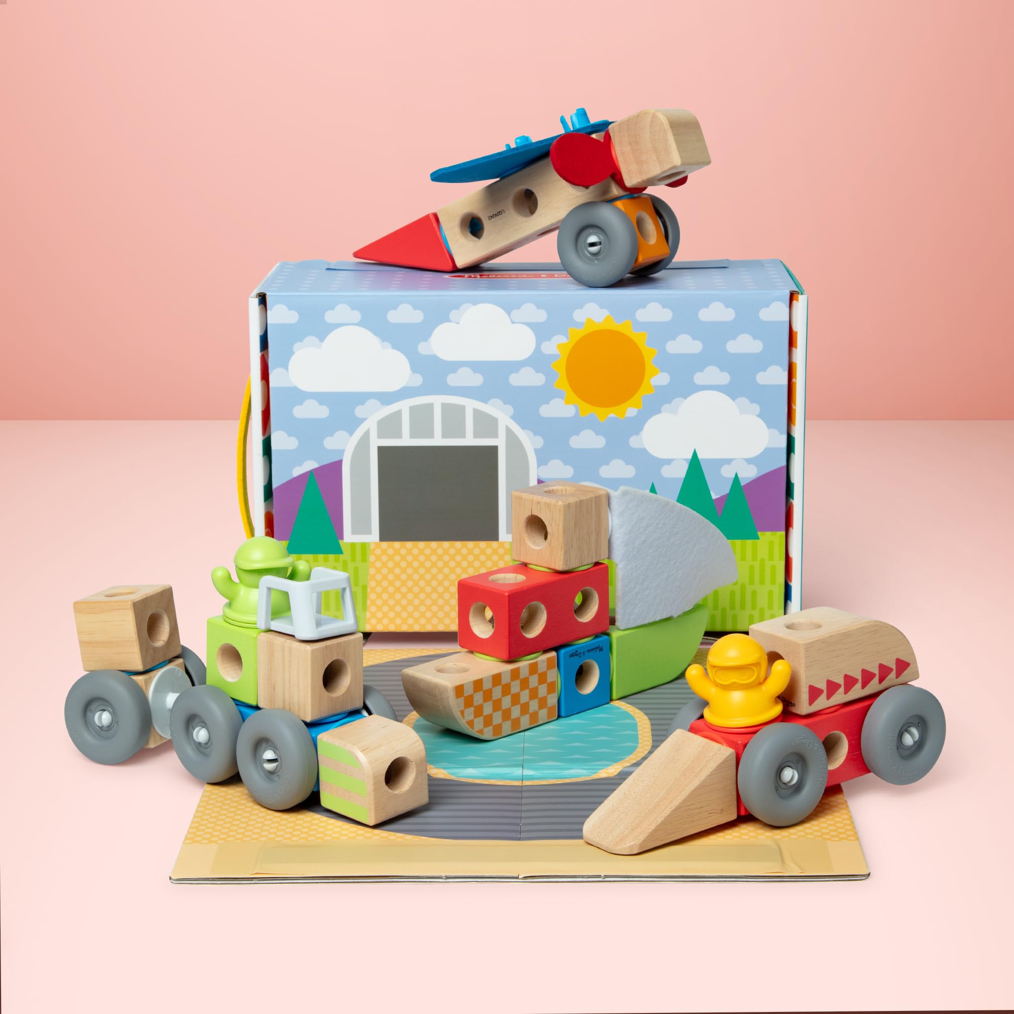 Melissa & Doug Blockables Set dei Veicoli – Set di Costruzioni in Legno con Blocchi Collegabili (54 Pezzi), Gioco Creativo e Educativo, Regalo per Bambini e Bambine, 2+ Anni - Certificati FSC