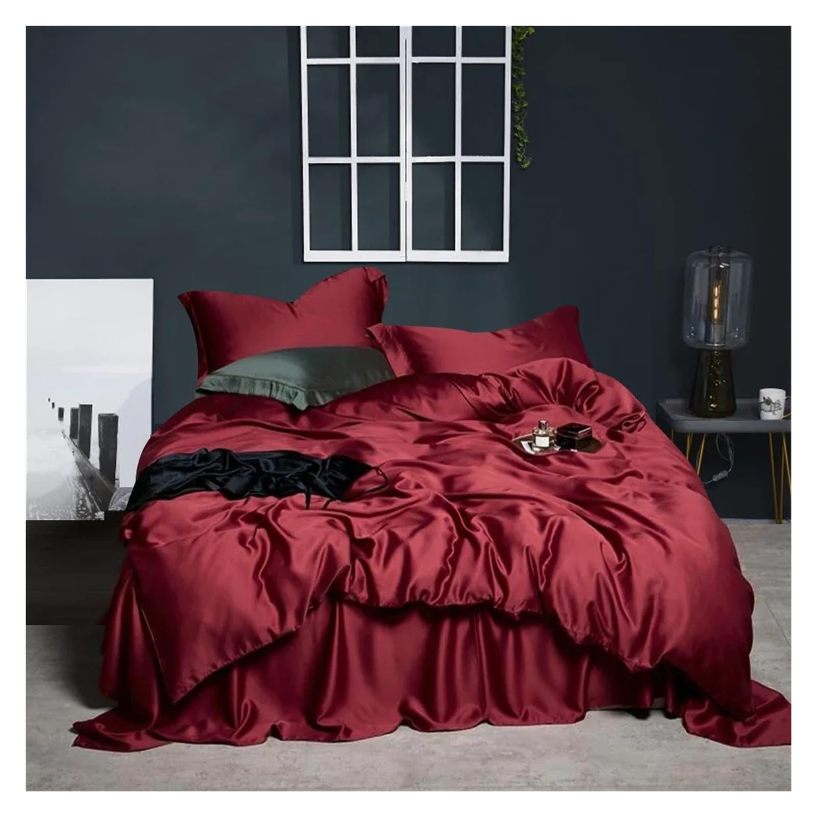 Sbcgfy B Silk Green Edding Set Eauty Double Queen King, Duvet Cover Ed Linen Set Fitted Sheet Pillowcase,Cotton Duvet,-King