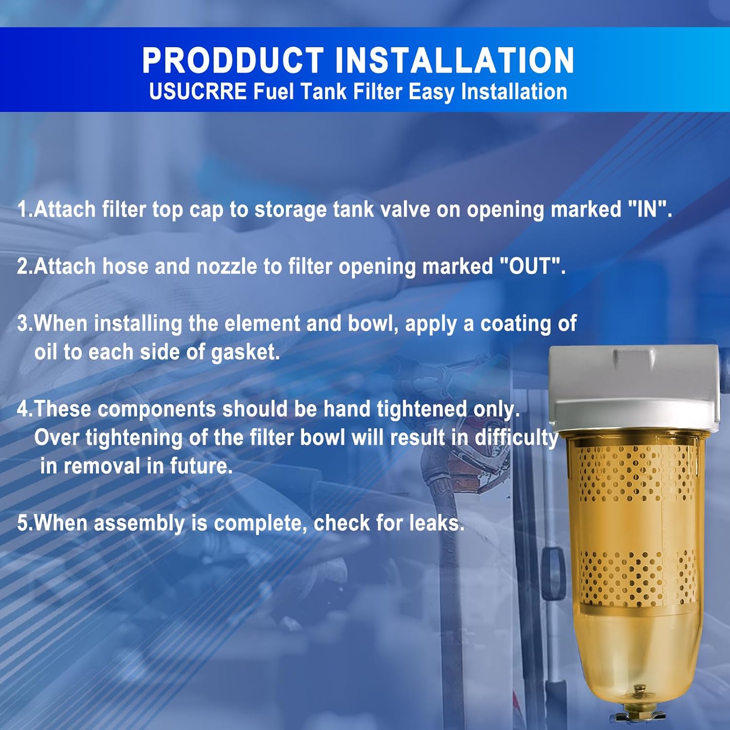 1" NPT Top Cap 496 Bowl Fuel Tank Replacement for Gasoline and Diesel Water Separate 30 Micron Filtration Max 25 Gpm 150 Psi Flow Replace# B10-AL Oil Filter Assembly with Wrench