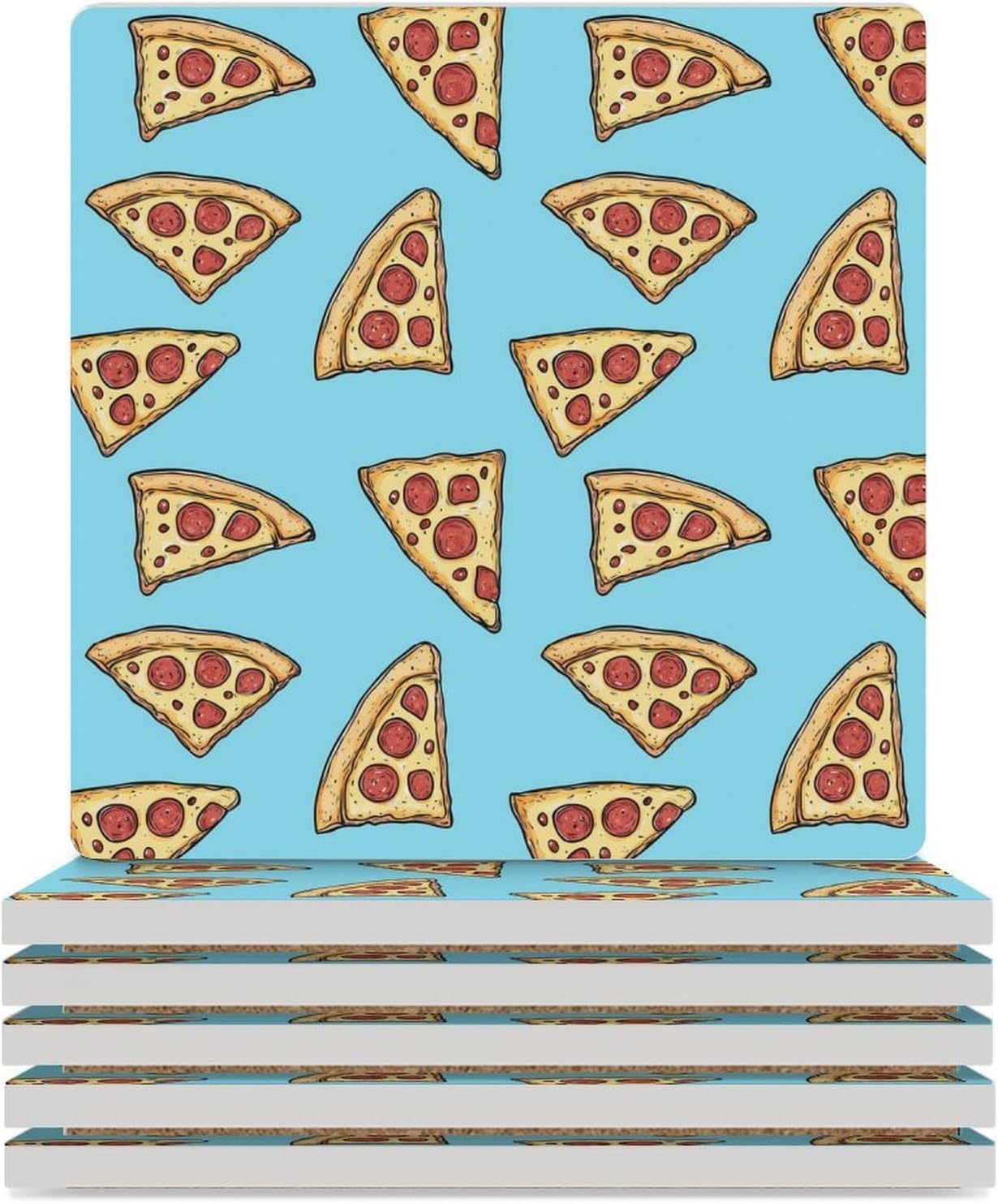 Italian Pizza Food Ceramic Coasters Square Drinks Coaster Coffee Table Decor Table Coaster for Home Bar