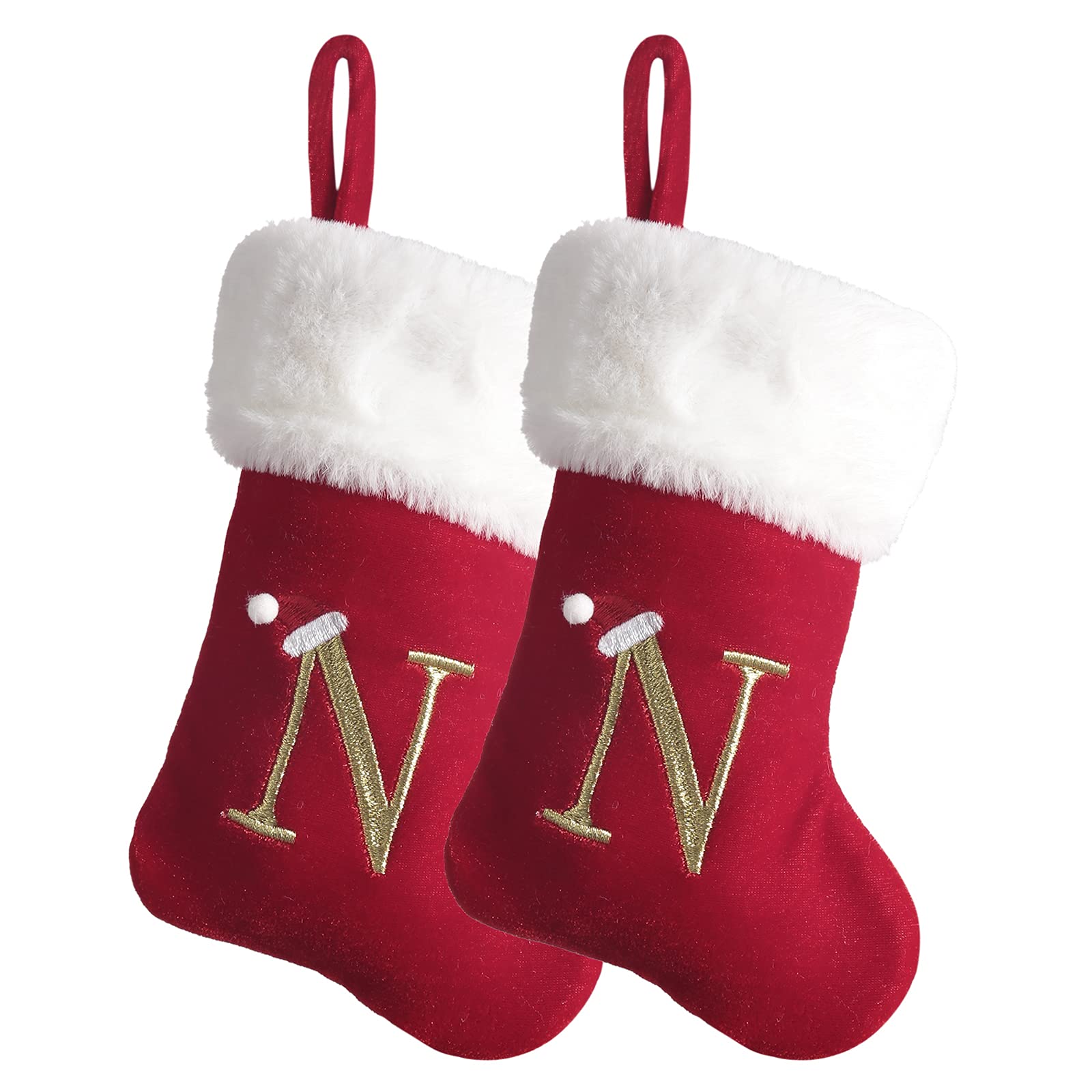 TWSANTAMAS Monogram Mini Christmas Stockings Super Soft Plush Christmas Personalized Stockings Embroidered Letters（ 2-Pack）
