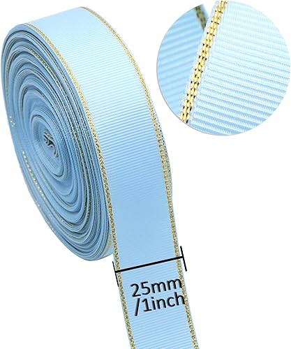 Miniatura 2 de David accessories Rollo de cinta de grogrén sólido de 25 yardas y 1 pulgada con bordes dorados para envolver regalos, manualidades, hacer lazos para