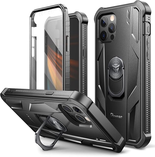 Dexnor Case Compatible with iPhone 12 & 12 Pro [6.1 inch] 360 Full Body Heavy Duty Military Grade Shockproof Hard Back Cover Built-in Screen Protector and Kickstand for iPhone 12/12 Pro - Black