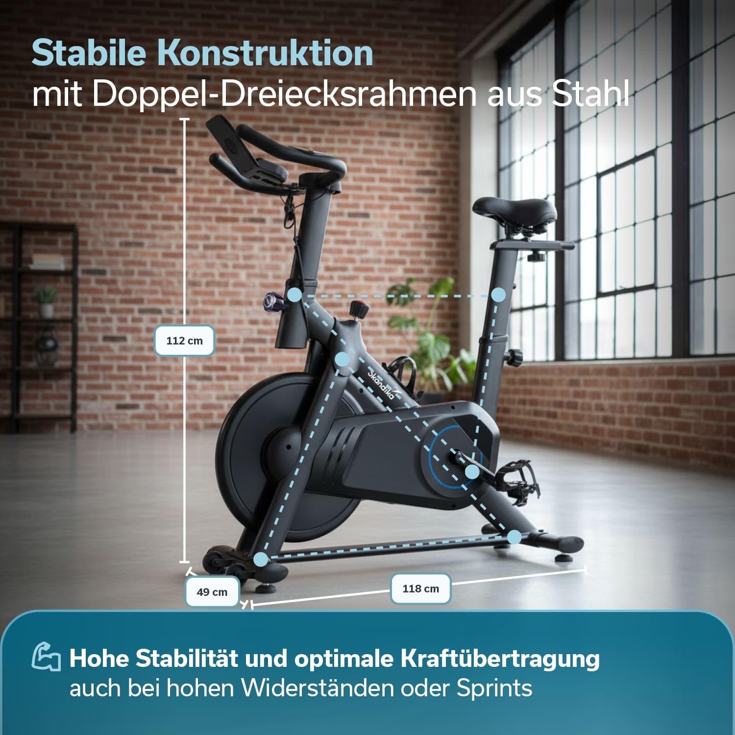 Skandika Spinning Bike Falk P8-HM rower treningowy, bezstopniowy hamulec magnetyczny, stalowa rama, wyświetlacz LCD, kompatybilna z aplikacją Bluetooth, do 125 kg, rower Speedbike, ergometr do domu