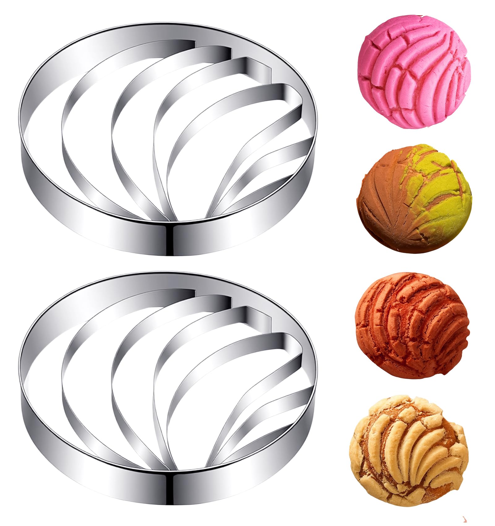Photo 1 of 2 Pcs Concha Cutter Stamp, 4.1 Inch Concha Stamp Cutter Mexican Bread Ornaments Mold, Stainless Steel Non-Stick Dough Ideal for Mexican Bread, Biscuits, Donuts, Perfect for Coffee & Festive Gatherings